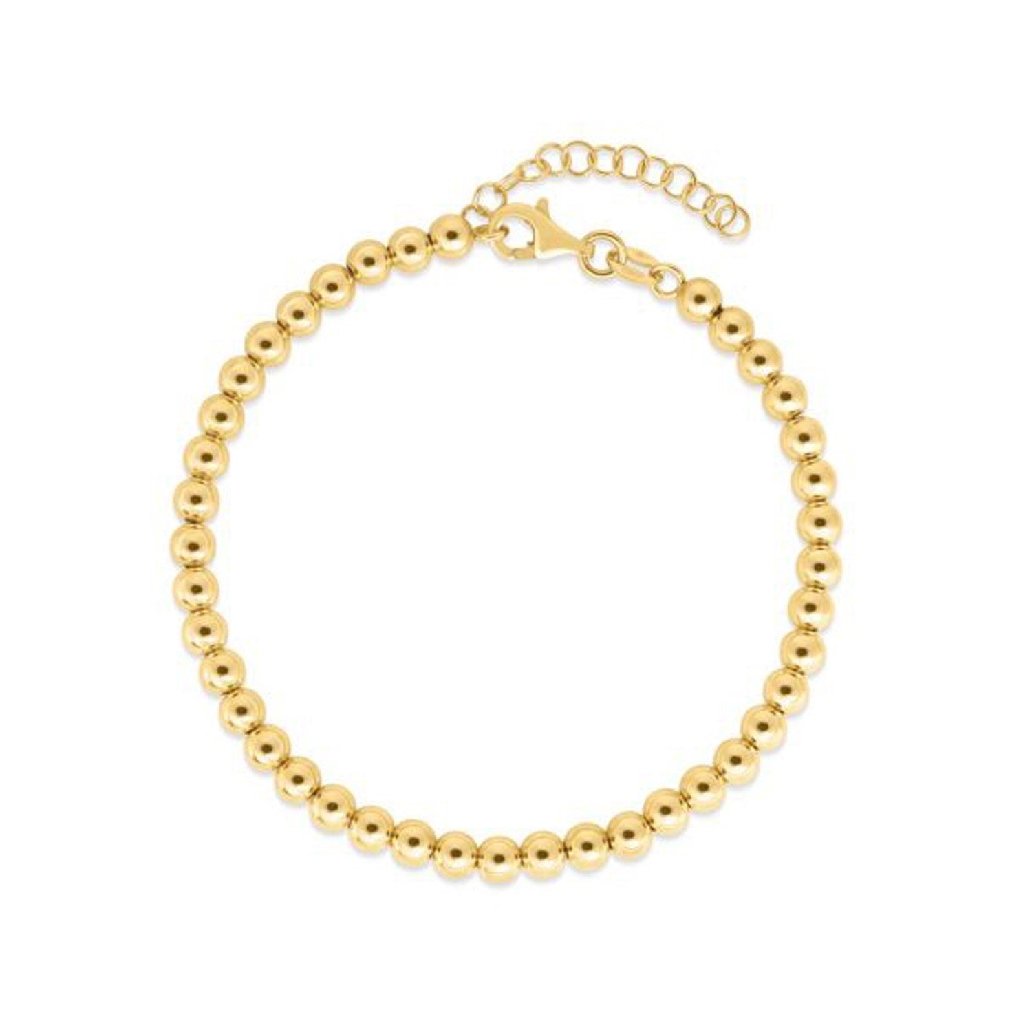 Elegant 14k yellow gold bead chain necklace featuring 4mm round beads, perfect for layering or solo wear.
