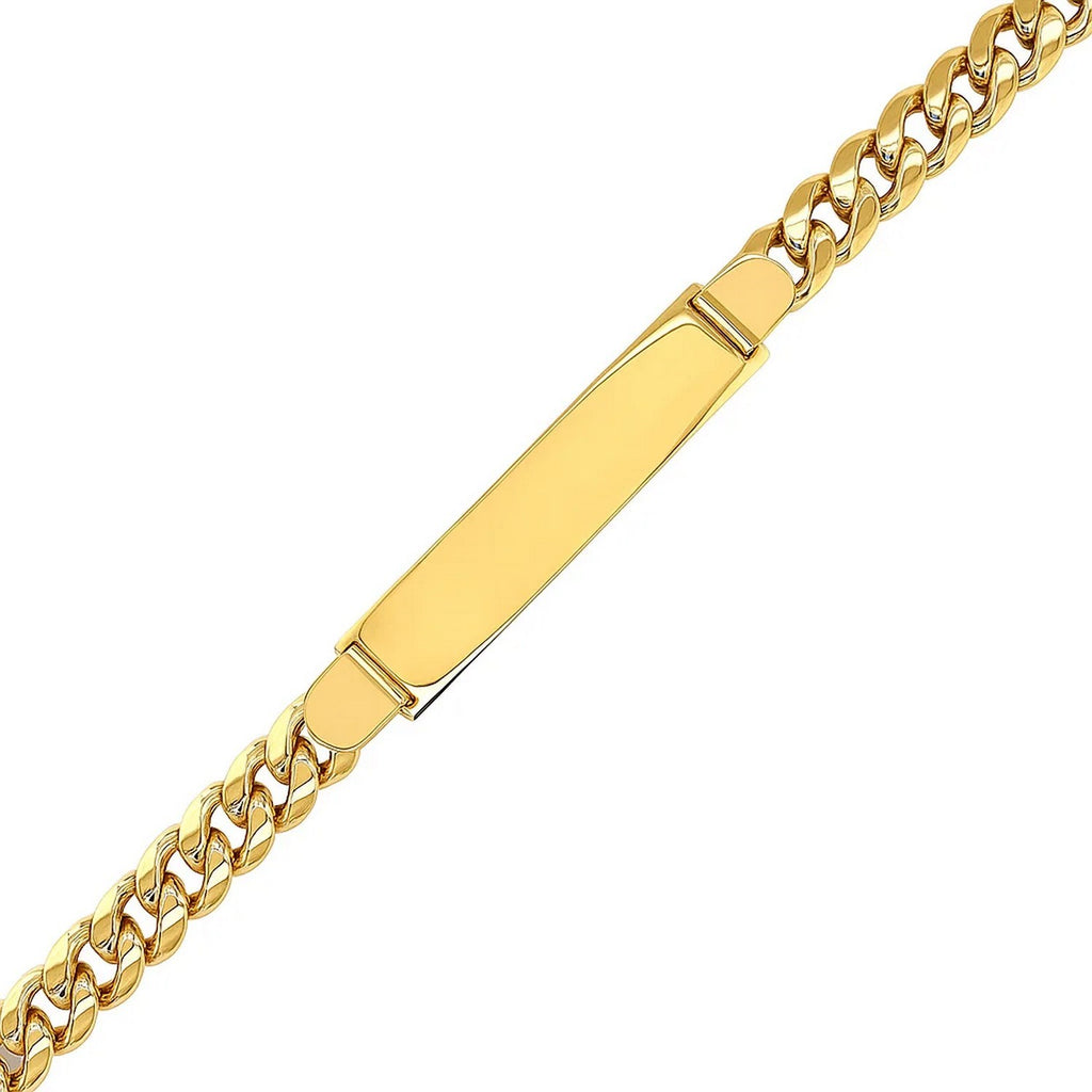 14k yellow gold men's ID Cuban chain bracelet with modern link design, showcasing luxurious craftsmanship and style.
