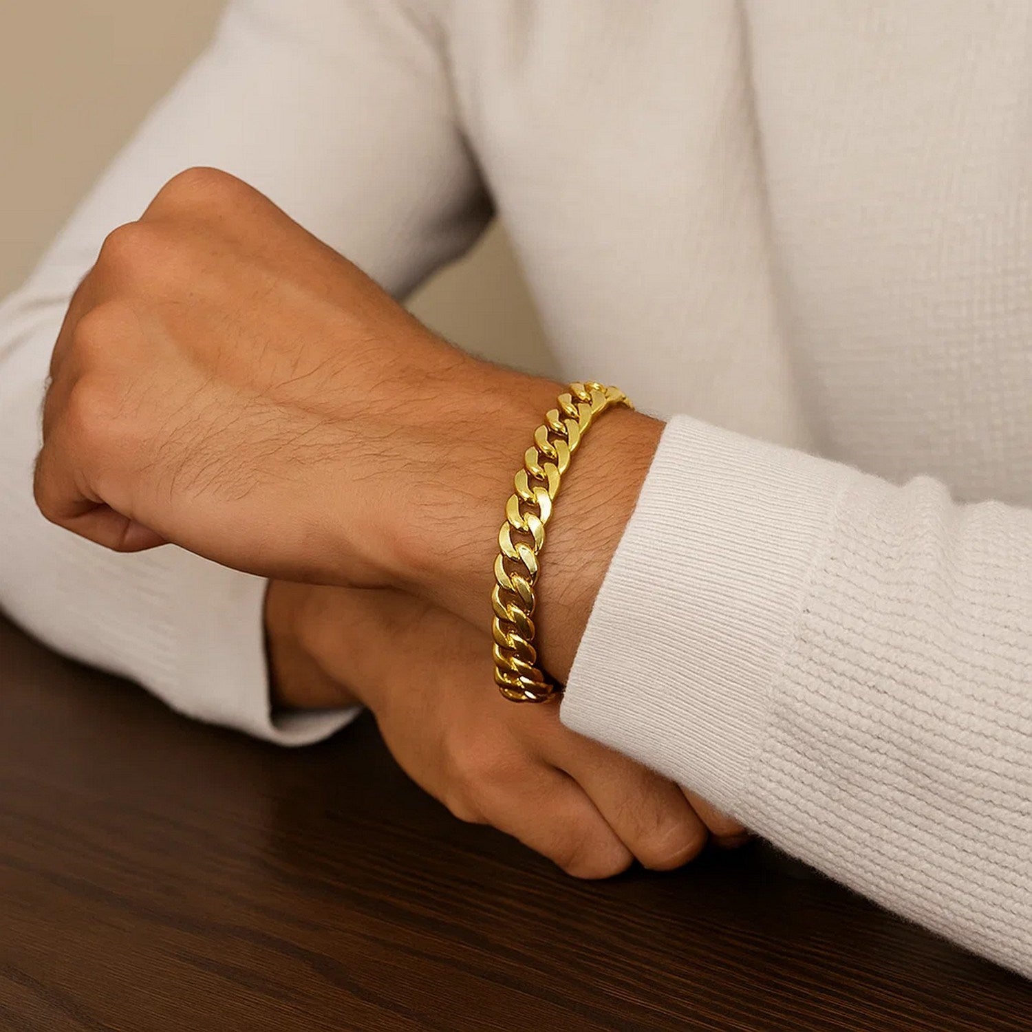 14k yellow gold Miami Cuban bracelet with classic round links, showcasing modern elegance and timeless luxury.