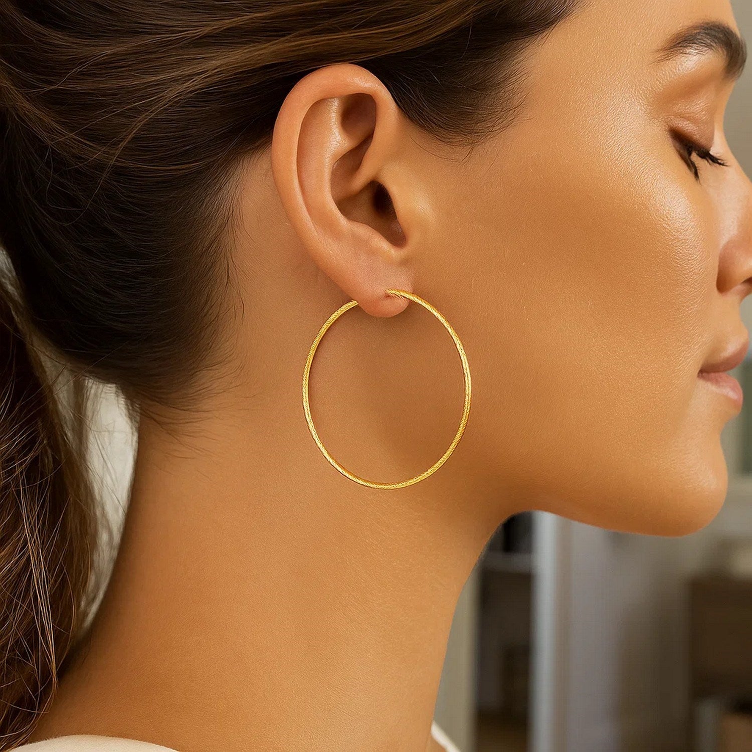 14k yellow gold diamond endless hoop earrings featuring a modern eternity design for timeless elegance.