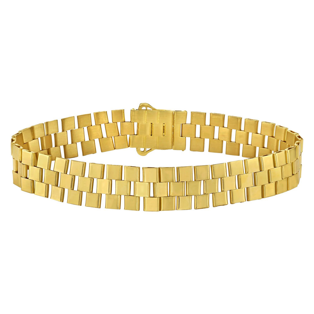 14k yellow gold small cobblestone link bracelet showcasing a modern design with elegant stud links.