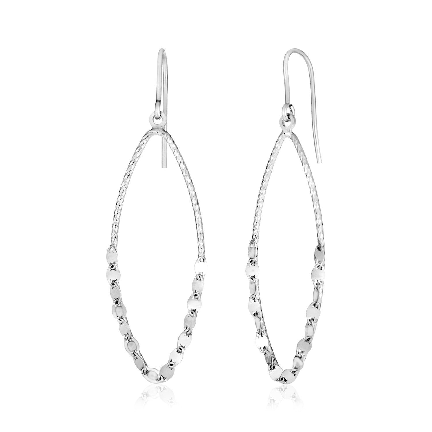 Sterling Silver Textured Marquise Dangle Earrings