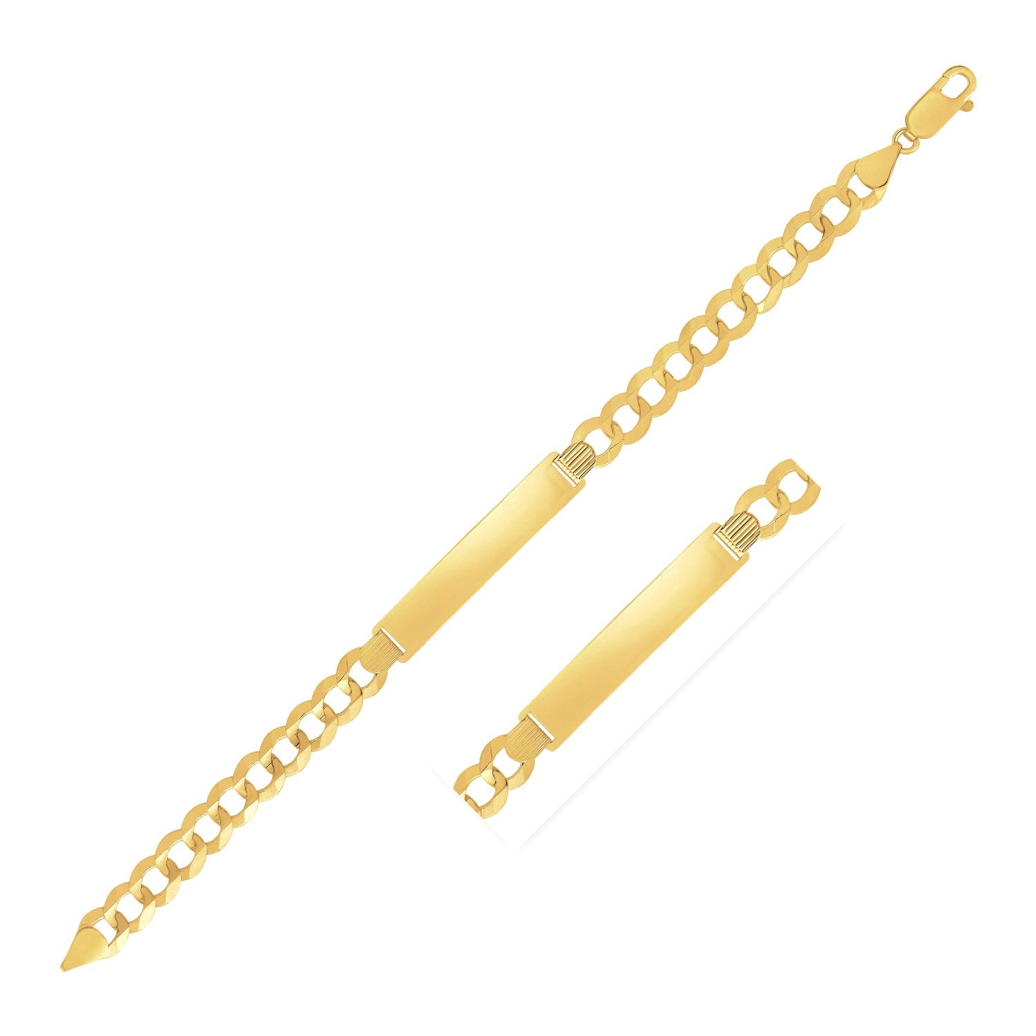 14k yellow gold modern curb chain ID bracelet for men, featuring sleek links and a polished finish.