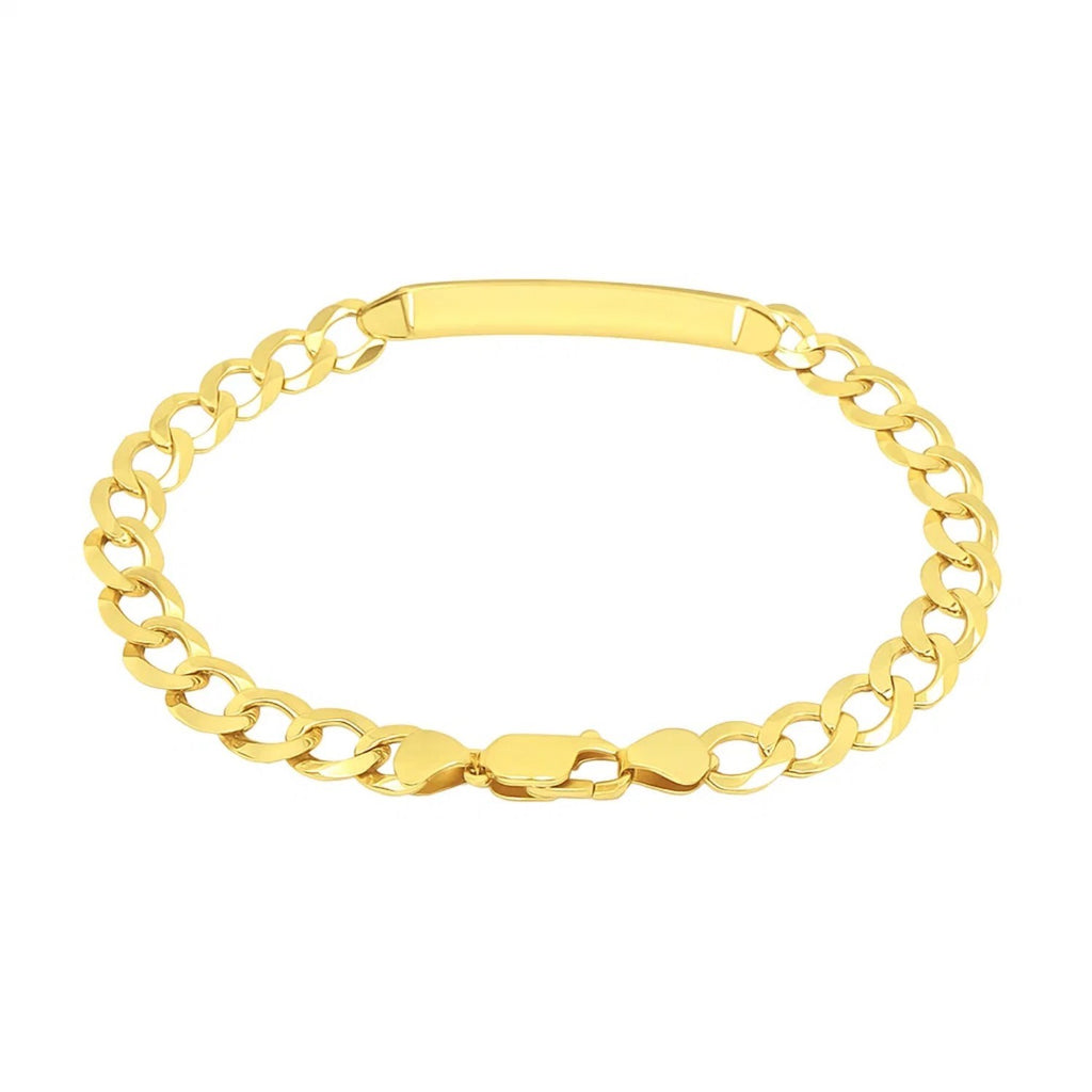 14k yellow gold modern curb chain ID bracelet for men, 8.30 mm wide, showcasing a sleek link design.