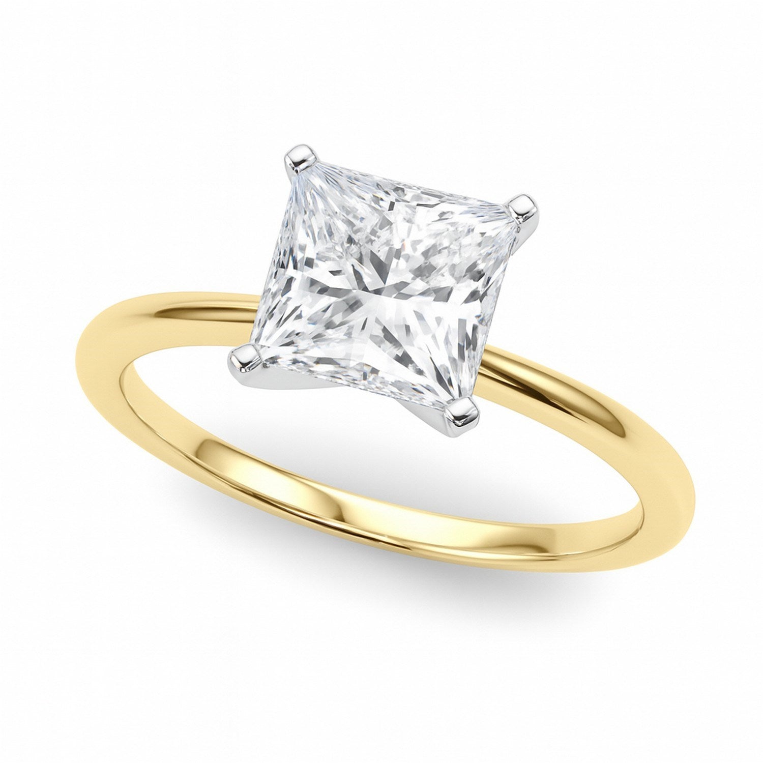 2 carat princess cut lab-grown diamond solitaire ring in 10K yellow gold, showcasing modern elegance and timeless luxury.