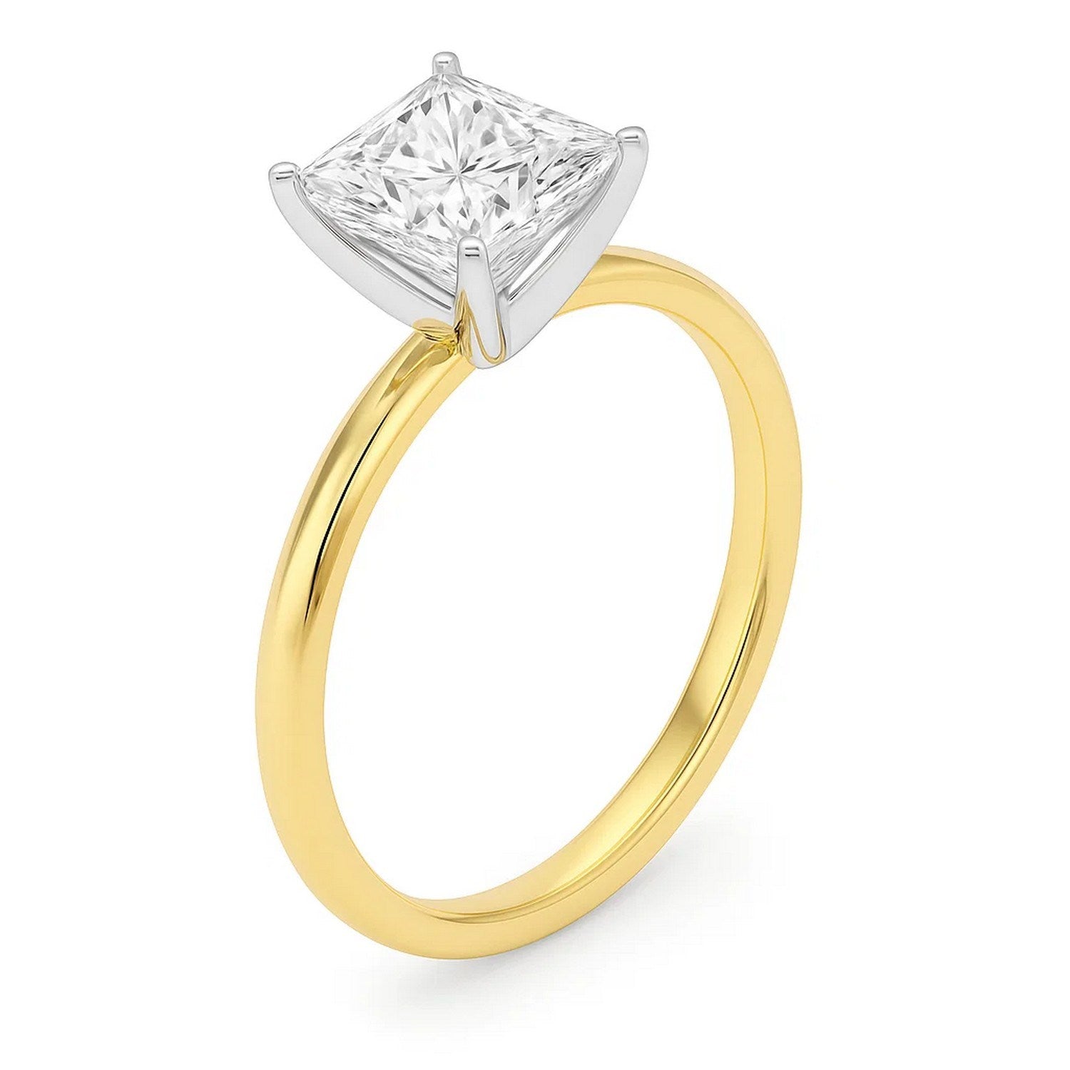 2 carat princess cut lab-grown diamond solitaire ring in 10K yellow gold, showcasing modern elegance and timeless beauty.