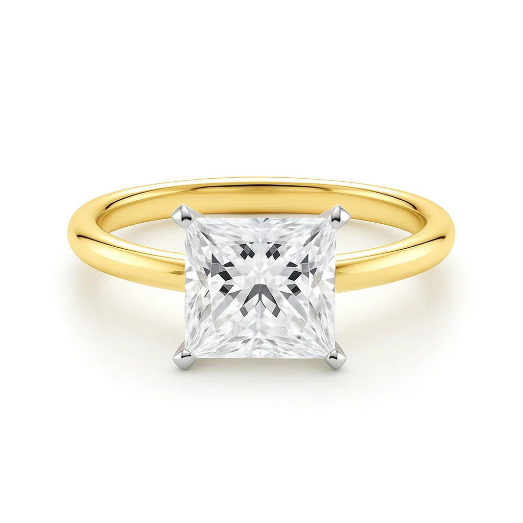 2 carat princess cut lab-grown diamond solitaire ring in 10K yellow gold, showcasing modern elegance and timeless beauty.