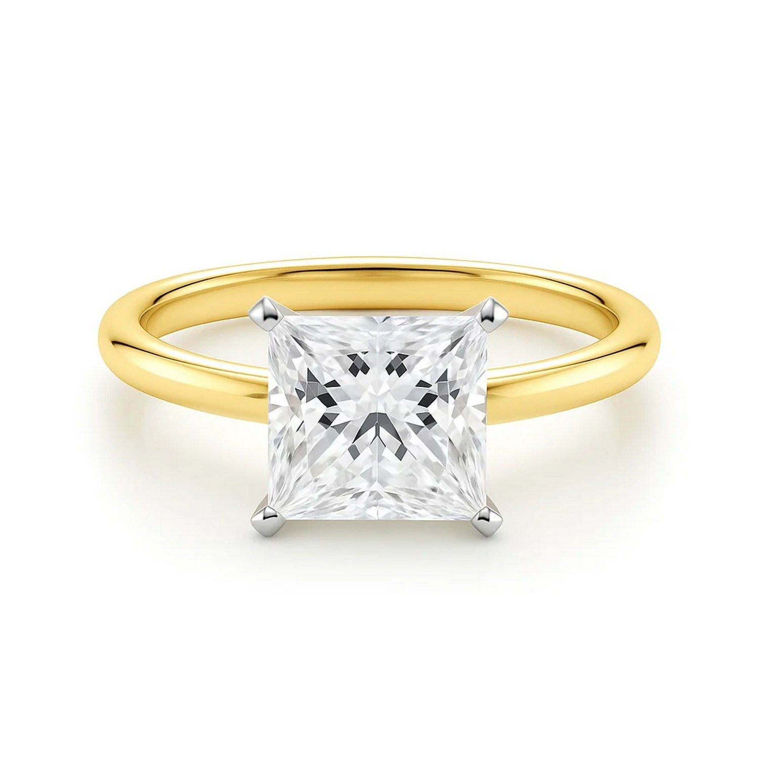 2 carat princess cut lab-grown diamond solitaire ring in 10K yellow gold, showcasing modern elegance and timeless beauty.