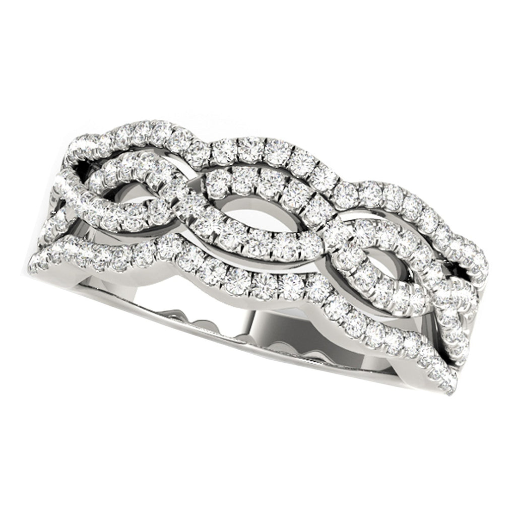 Elegant 14k white gold ring featuring four curves adorned with sparkling diamonds, totaling 5/8 cttw.