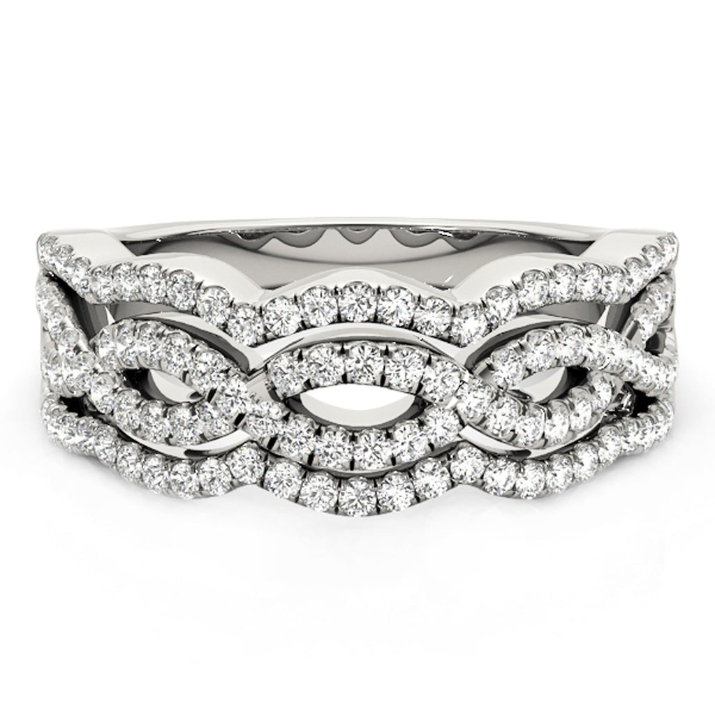 Elegant 14k white gold diamond studded ring featuring four graceful curves and 5/8 cttw brilliance.