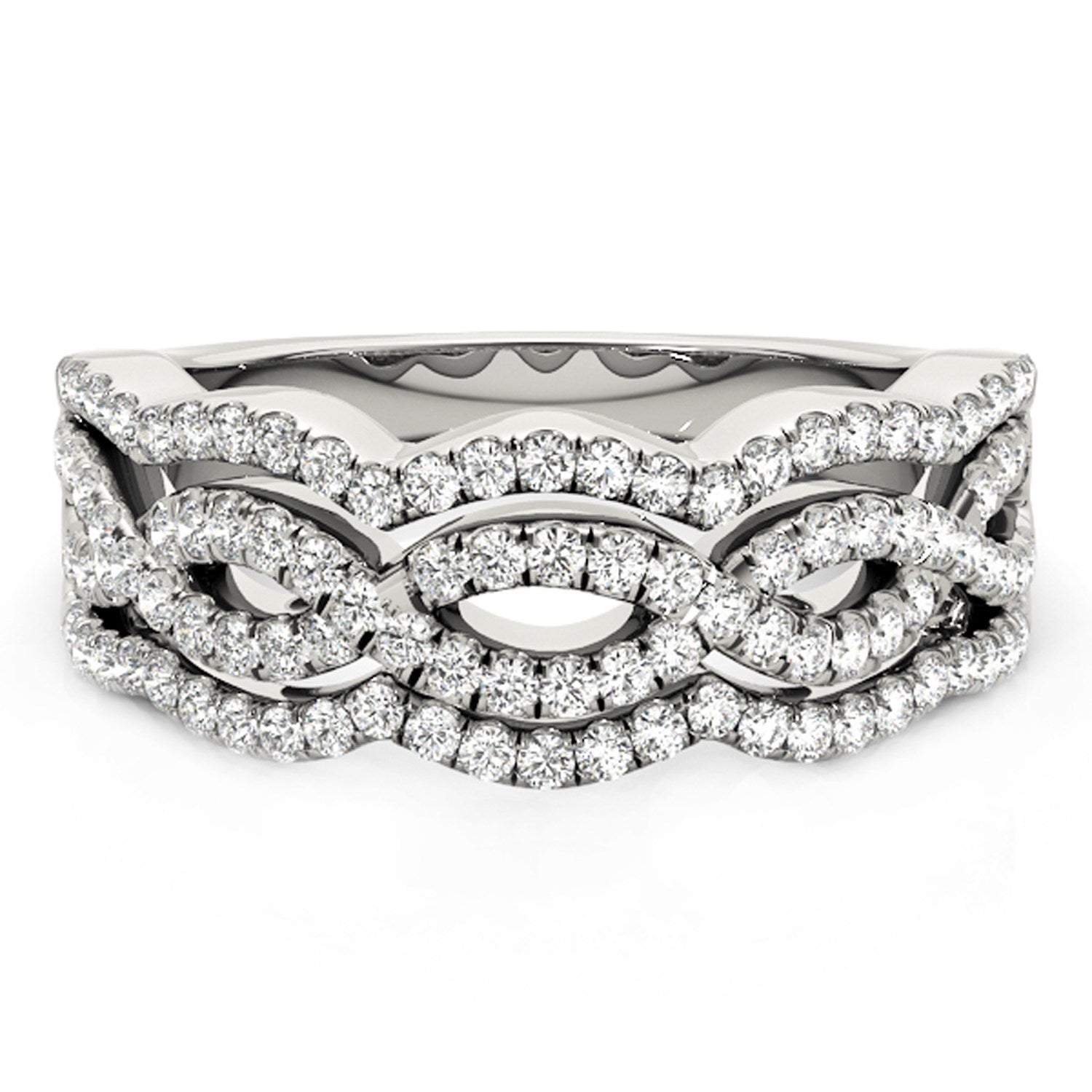 Elegant 14k white gold diamond studded ring featuring four graceful curves and 5/8 cttw brilliance.