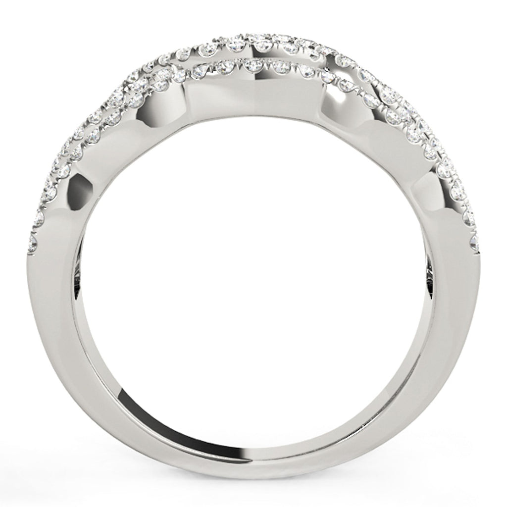 Elegant 14k white gold ring featuring four curved designs adorned with sparkling diamonds (5/8 cttw).