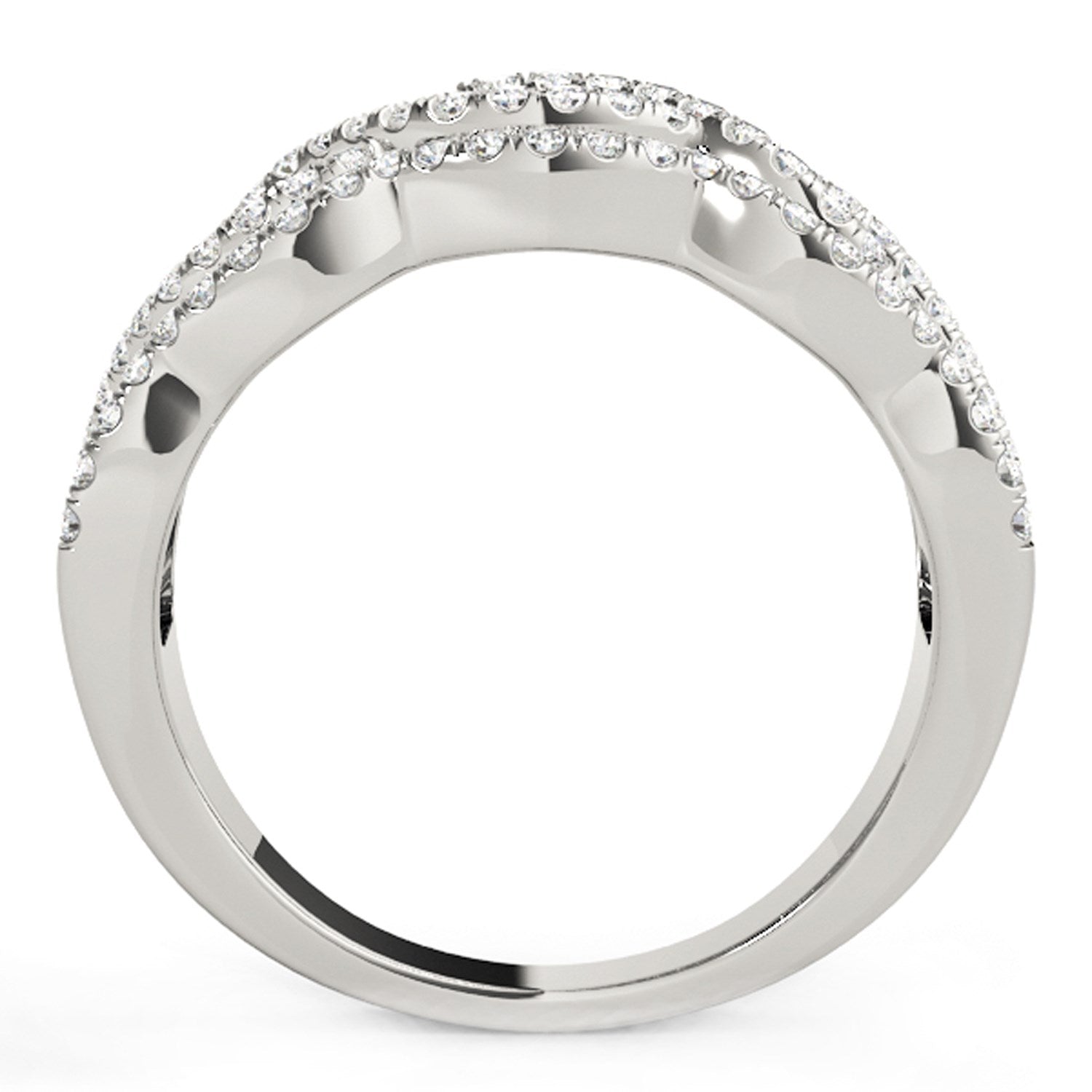 Elegant 14k white gold ring featuring four curved designs adorned with sparkling diamonds (5/8 cttw).