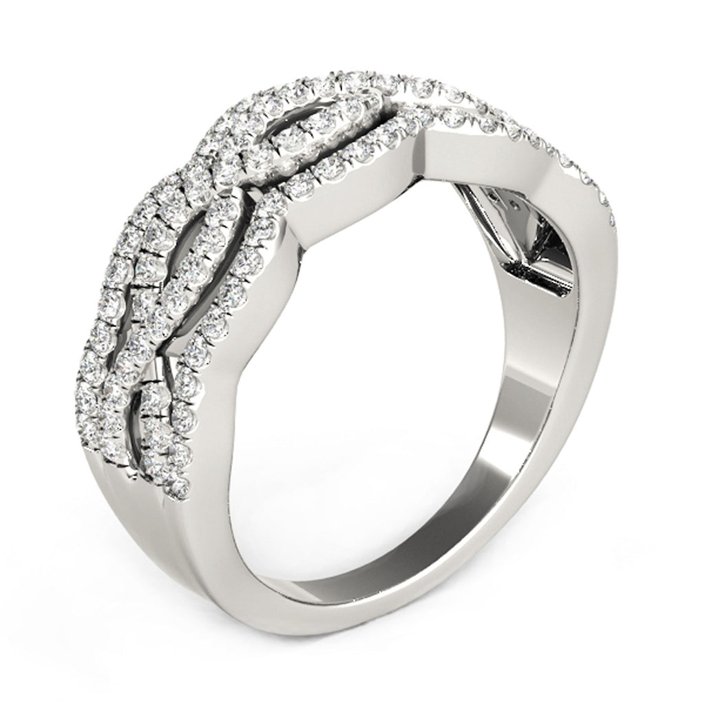 Elegant 14k white gold ring featuring four curved designs adorned with sparkling diamonds (5/8 cttw).