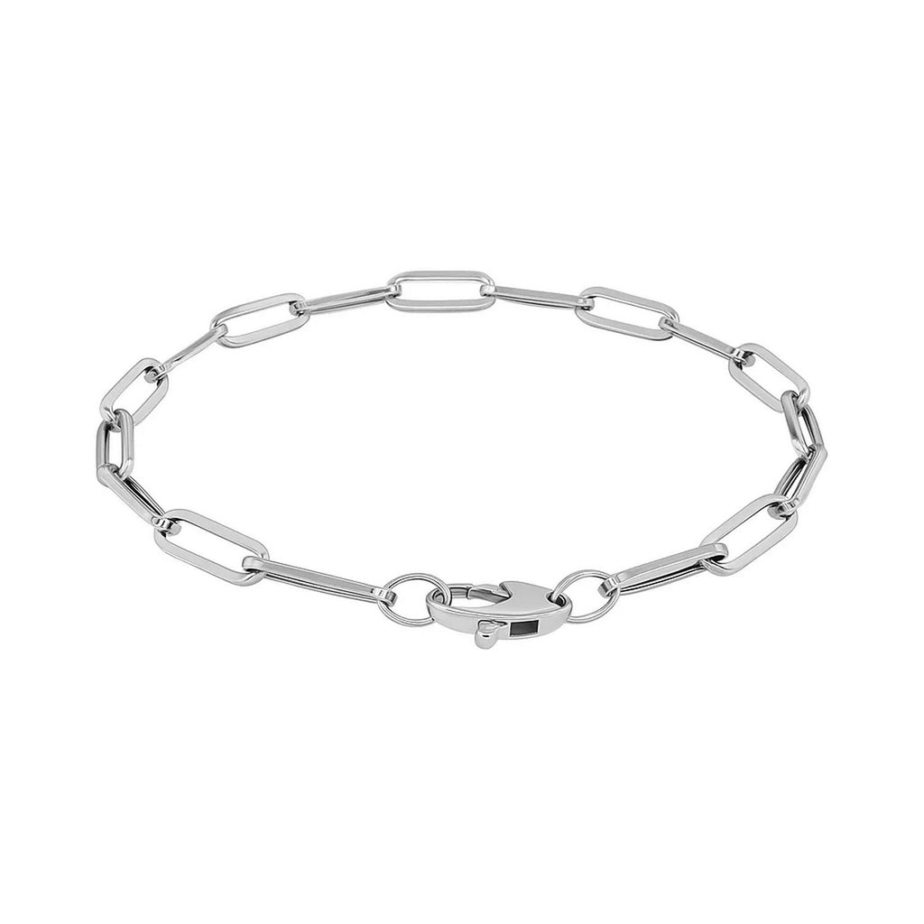 14K white gold bold paperclip chain bracelet with modern links, showcasing elegance and luxury in every detail.