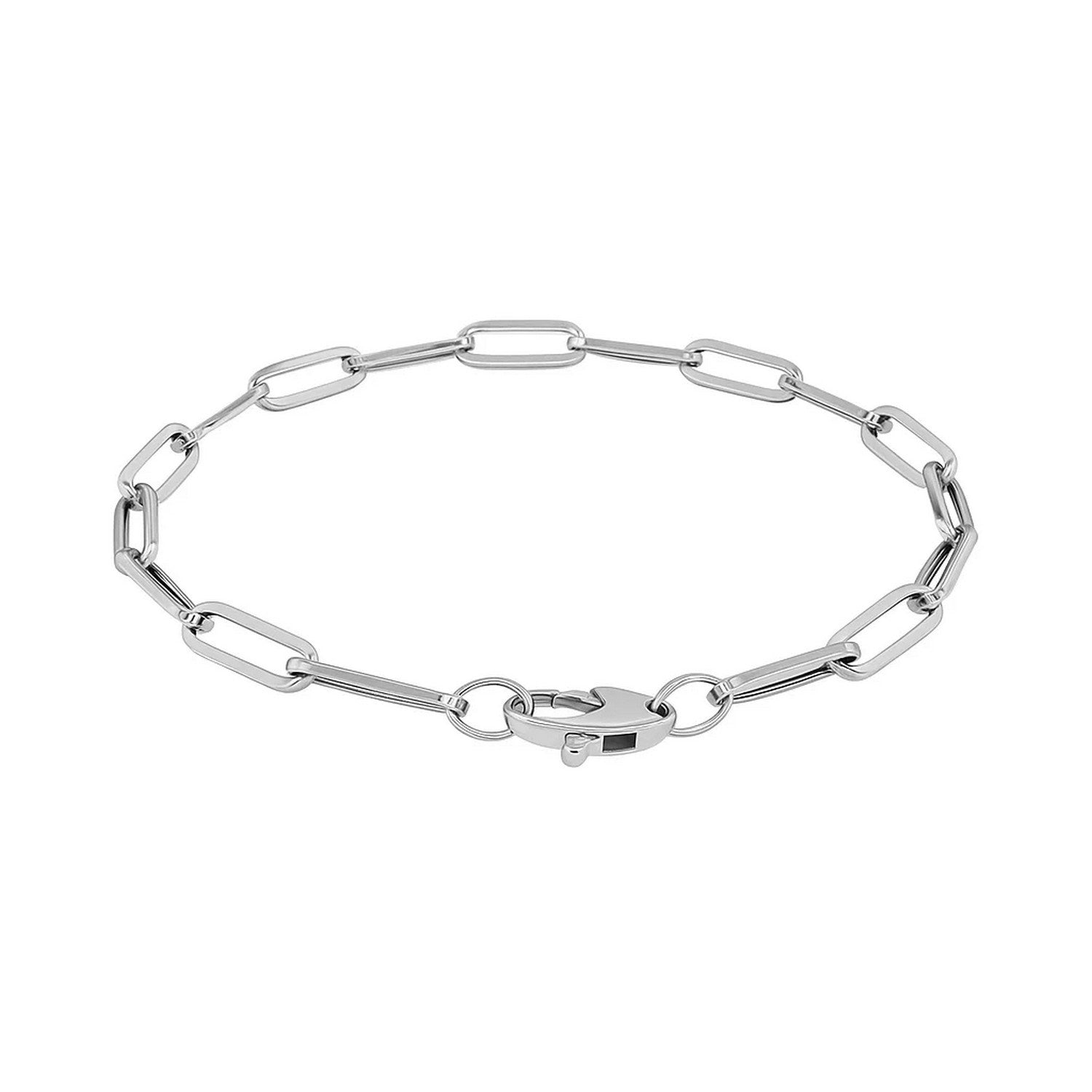 14K white gold bold paperclip chain bracelet with modern links, showcasing elegance and luxury in every detail.