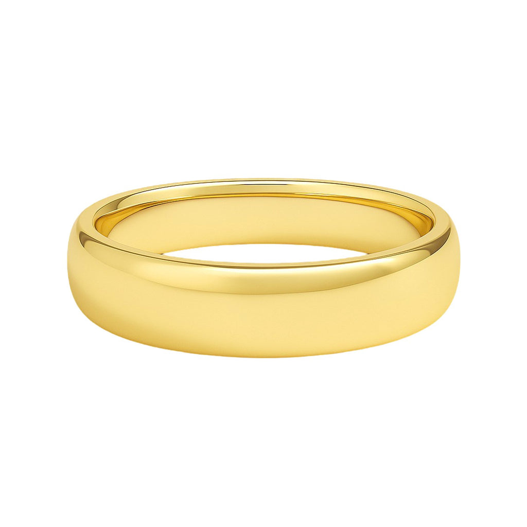 Elegant 14k yellow gold 5.00mm comfort fit wedding ring, showcasing a luxurious and timeless design.