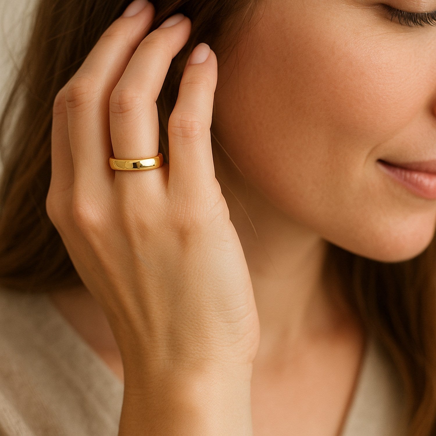 Elegant 14k yellow gold 5.00mm comfort fit wedding ring showcasing luxurious simplicity and timeless design.