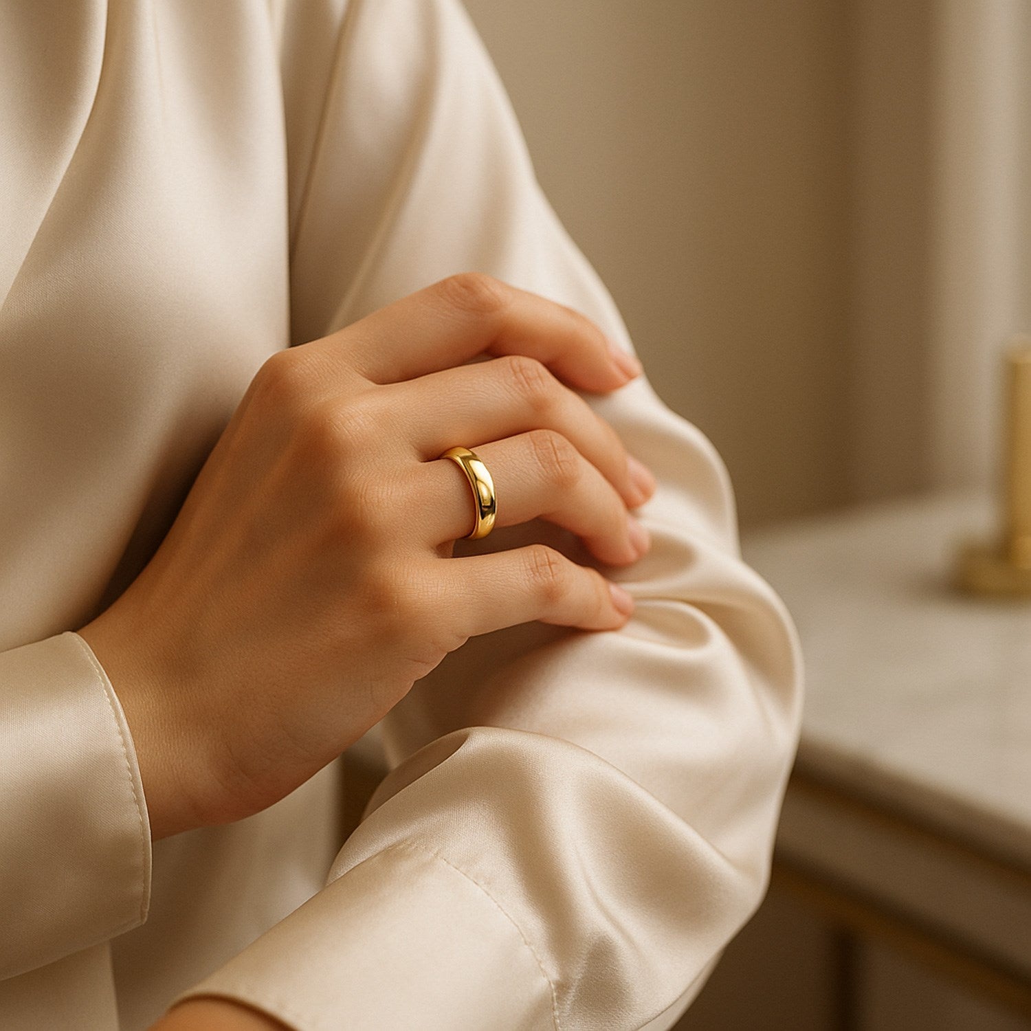 Elegant 14k yellow gold comfort fit wedding ring, 5.00mm width, showcasing timeless luxury and refined craftsmanship.