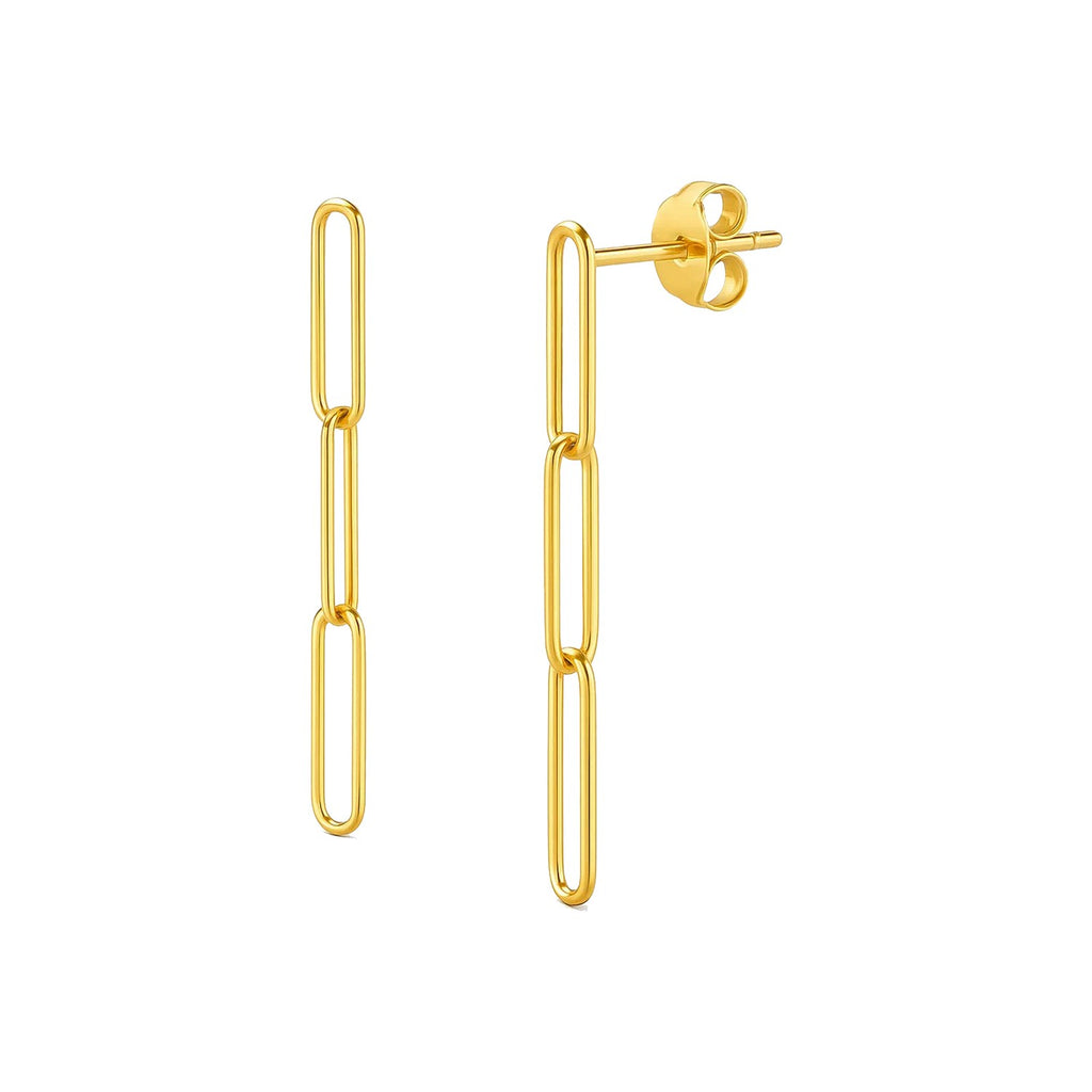 14k yellow gold modern dangle earrings featuring an elegant paperclip chain design for a luxurious touch.