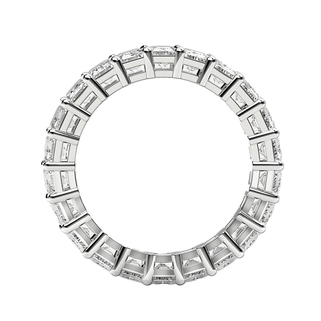 Emerald cut lab-grown diamond eternity ring in 14k white gold, showcasing modern elegance and timeless sparkle.