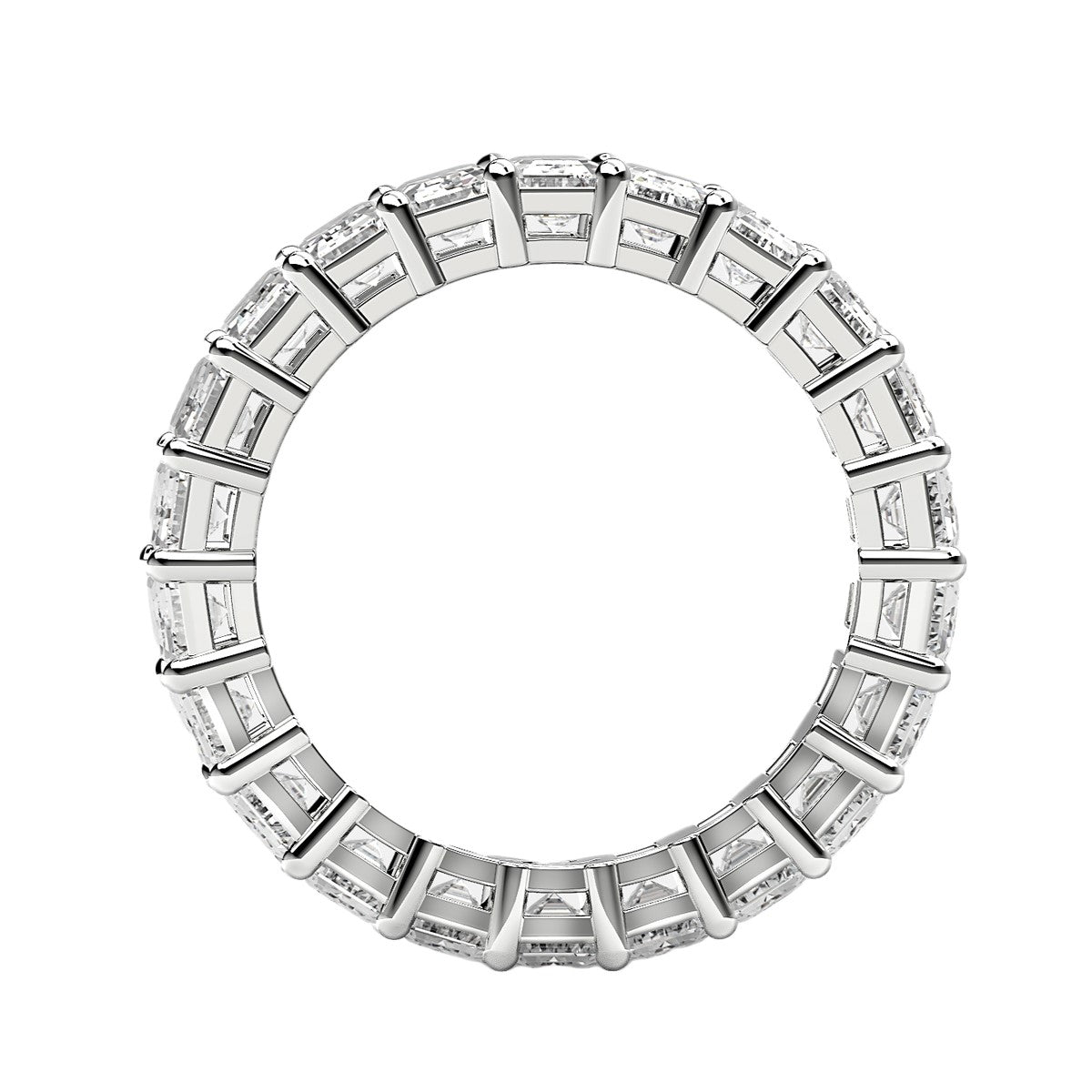 Emerald cut lab-grown diamond eternity ring in 14k white gold, showcasing modern elegance and timeless sparkle.