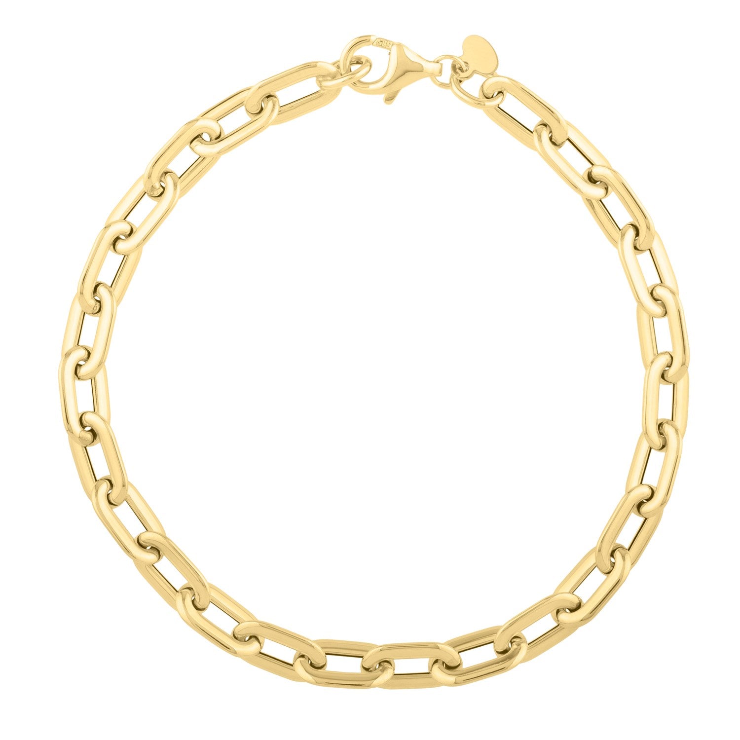 Oval domed paperclip bracelet in modern design, crafted from luxurious 14k yellow gold for an elegant statement.