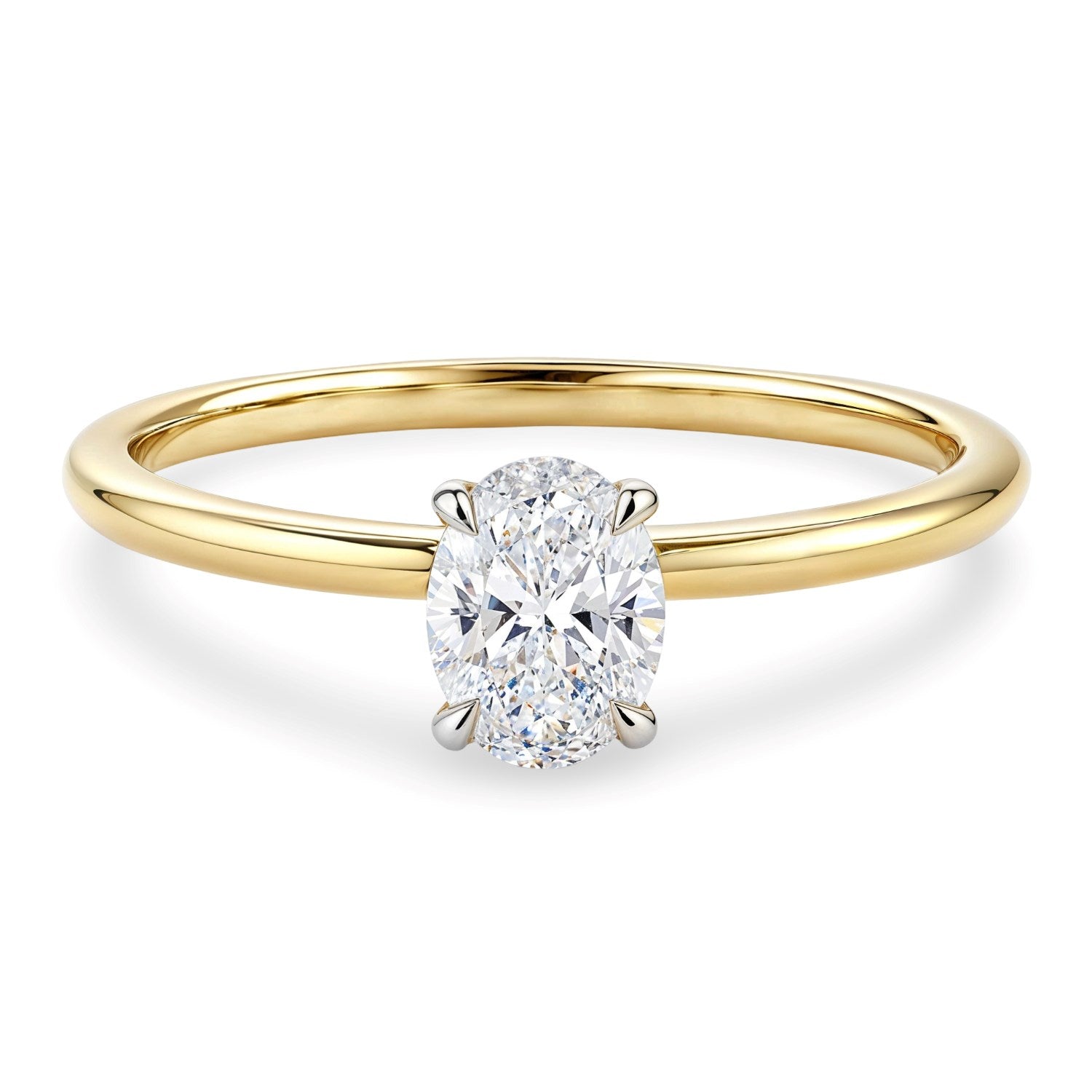 1 carat oval lab-grown diamond solitaire ring in 10K yellow gold, showcasing modern elegance and timeless sophistication.
