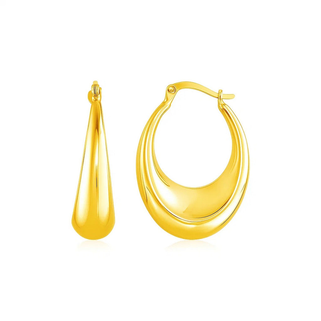 14k yellow gold polished puffed hoop earrings with a modern design, perfect for elegant everyday wear.