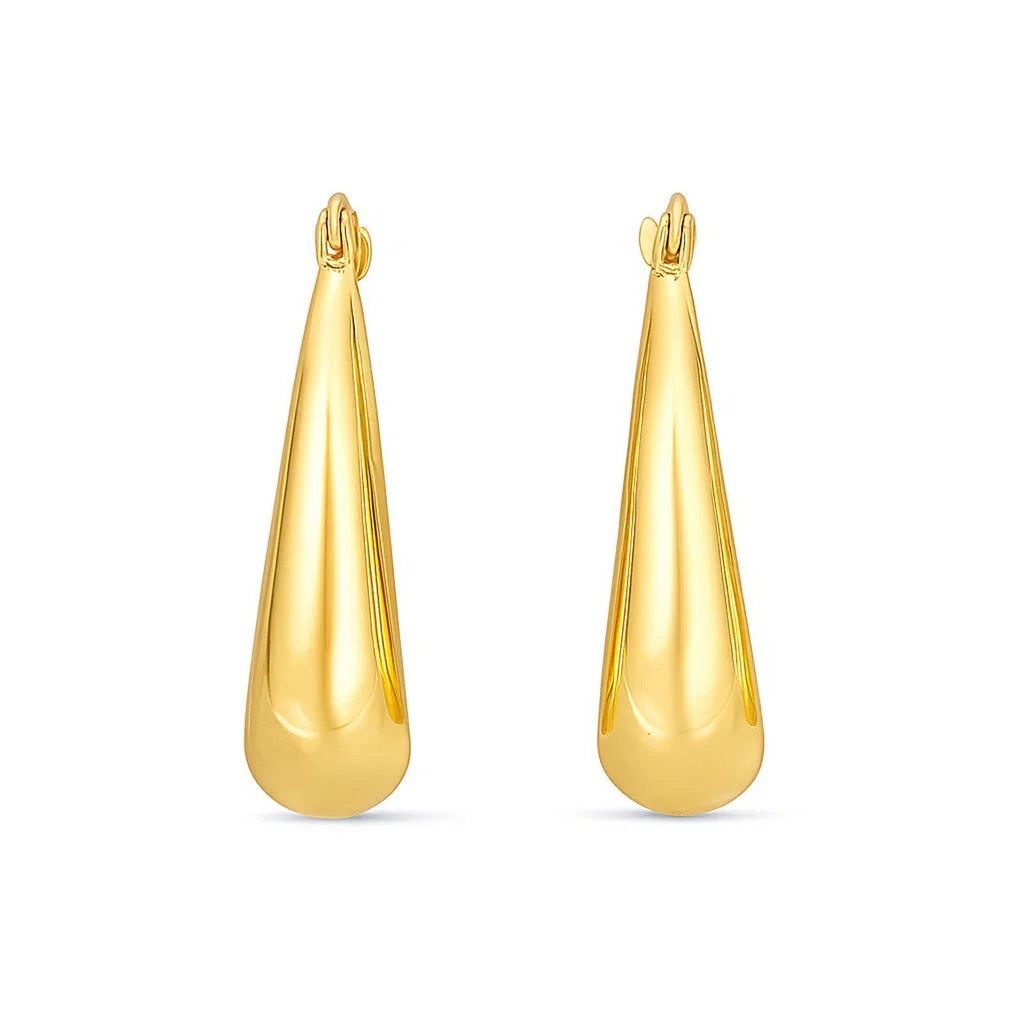 14k yellow gold polished puffed hoop earrings showcasing a modern design with a luxurious finish.