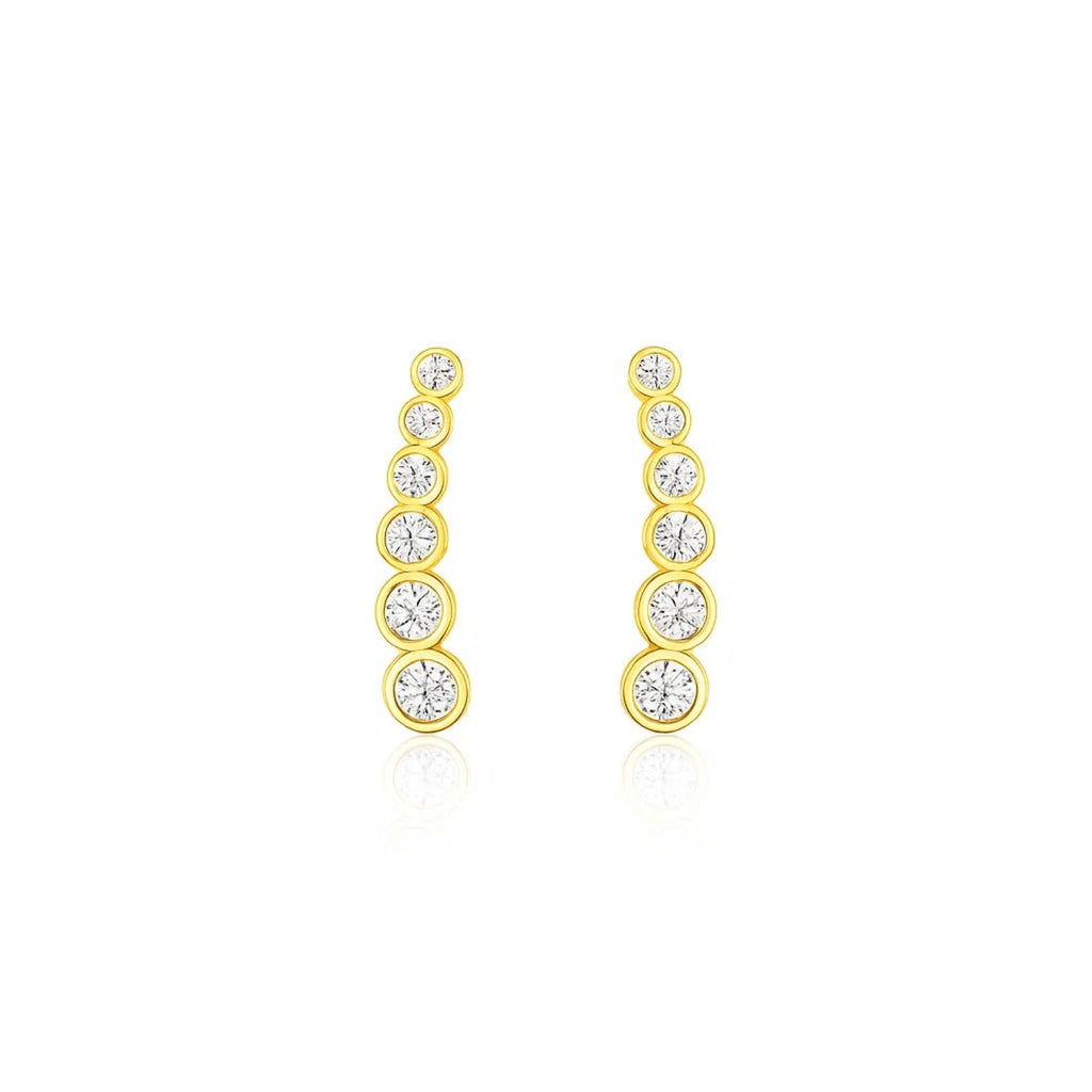 14k yellow gold graduated circles climber earrings adorned with sparkling cubic zirconias for a modern luxury look