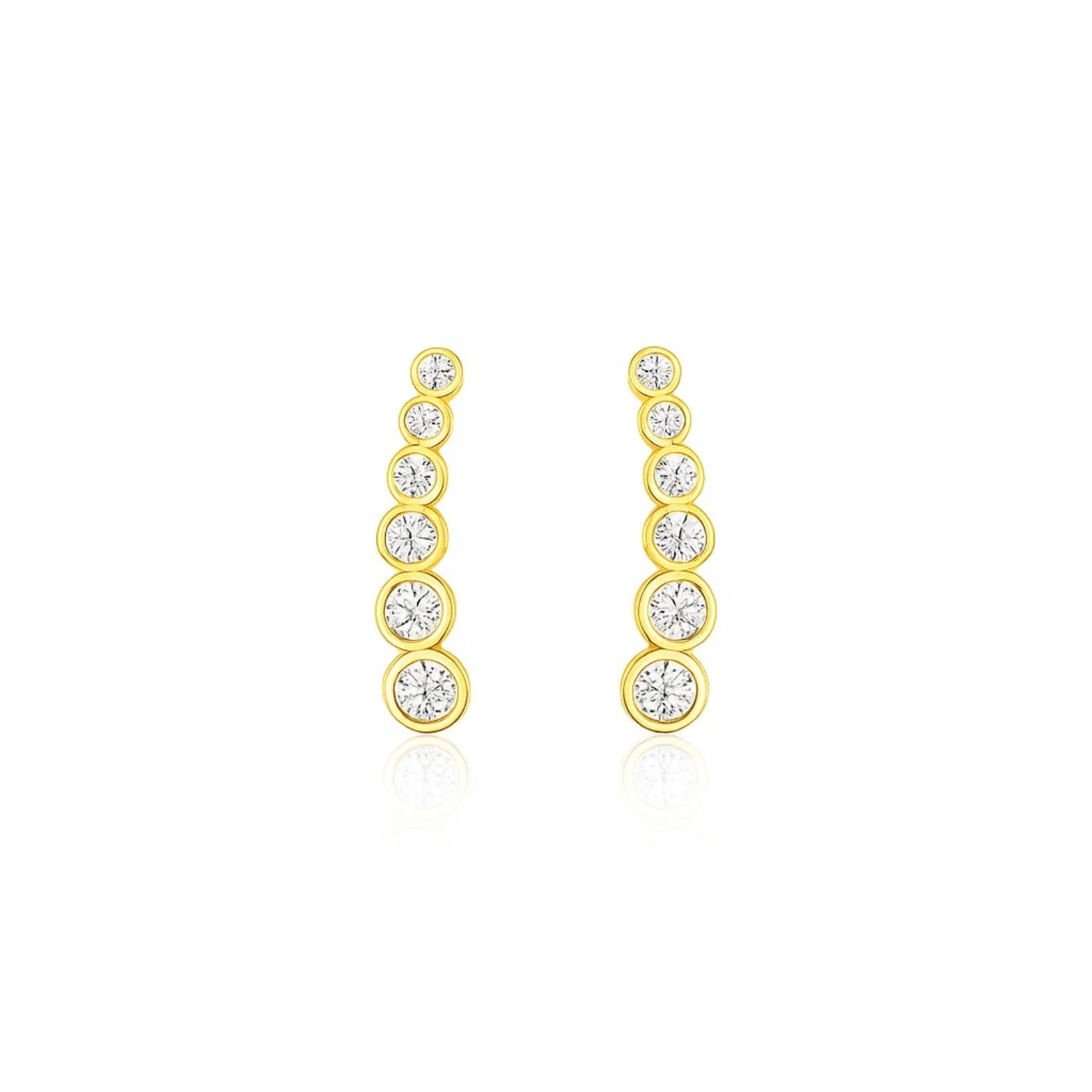 14k yellow gold graduated circles climber earrings adorned with sparkling cubic zirconias for a modern luxury look