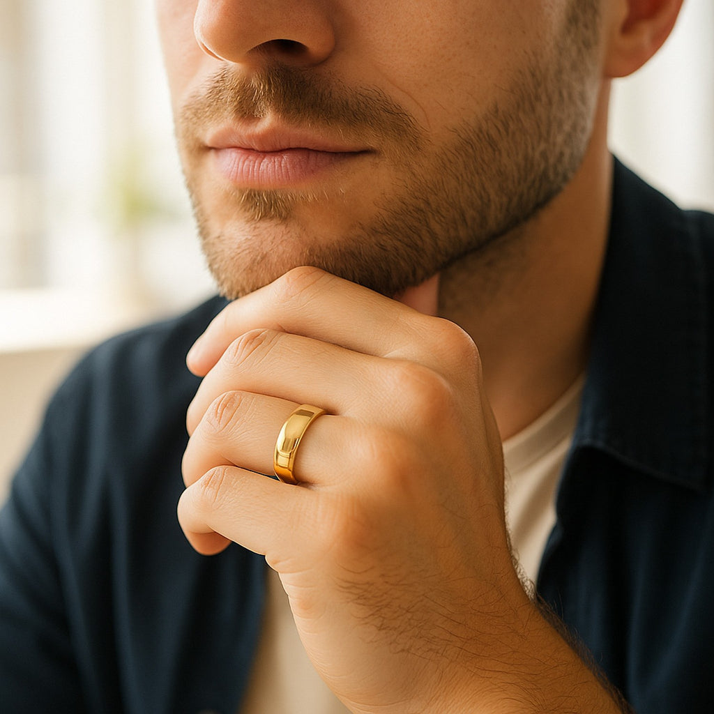 14k yellow gold polished comfort fit wedding band ring, 6.00mm wide, showcasing elegant luxury and timeless design.