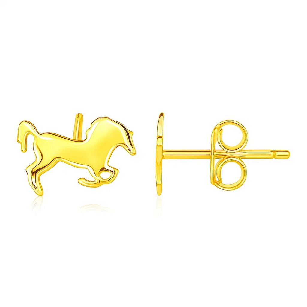 14k yellow gold equestrian-inspired horse stud earrings, elegantly designed for a luxurious touch.