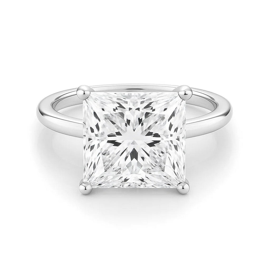 5 carat princess cut lab-grown diamond solitaire ring in 10K white gold, showcasing modern elegance and brilliance.