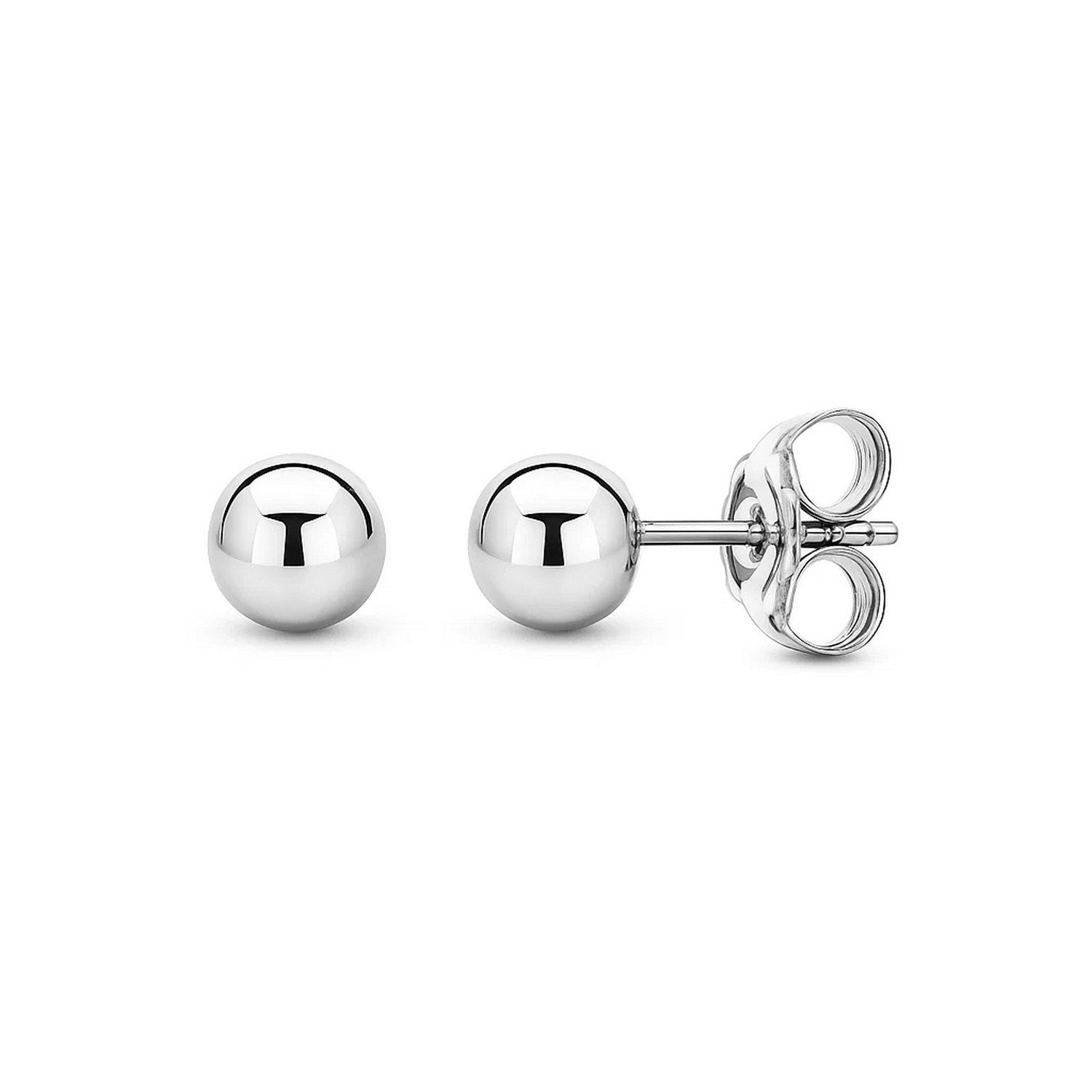 14k white gold spherical stud earrings with a modern design, perfect for elegant everyday wear.