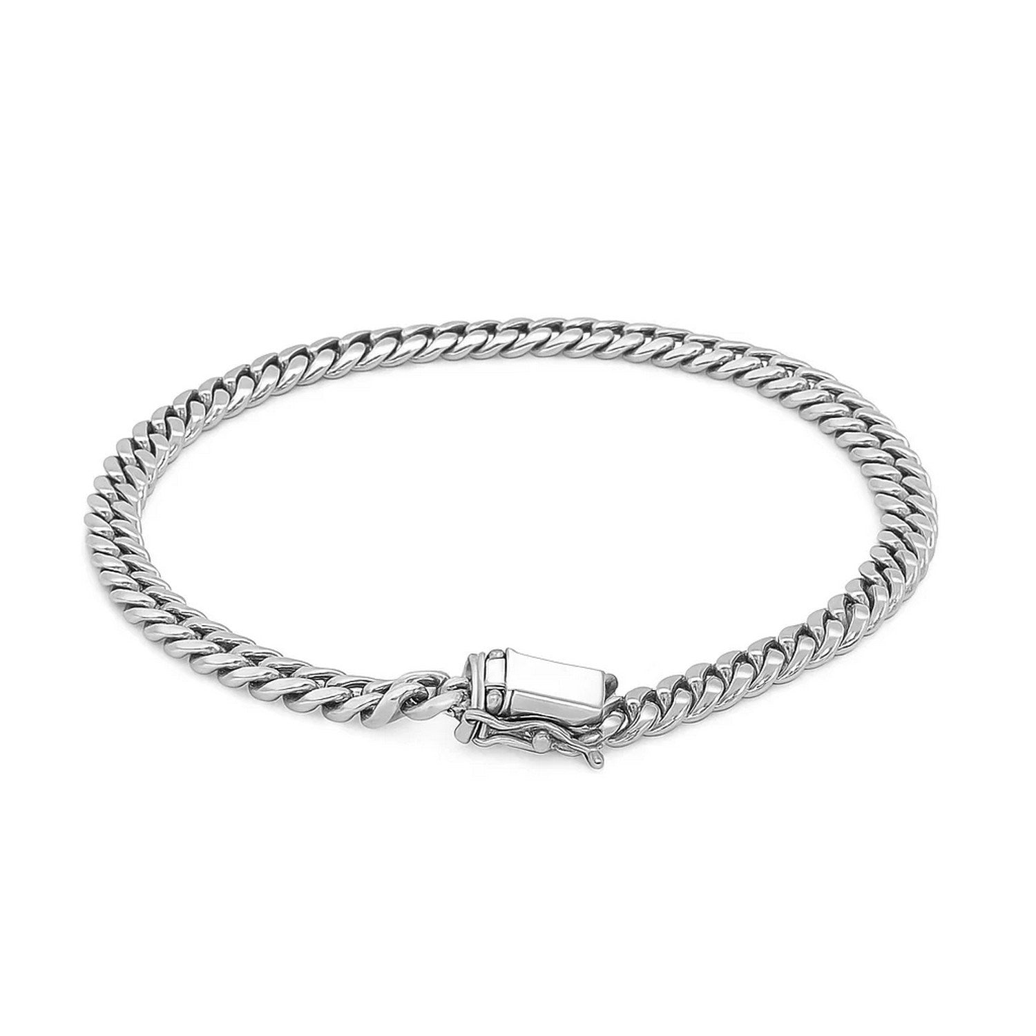 14k white gold classic Miami Cuban bracelet, 5.00 mm, featuring a sleek round design for timeless elegance.