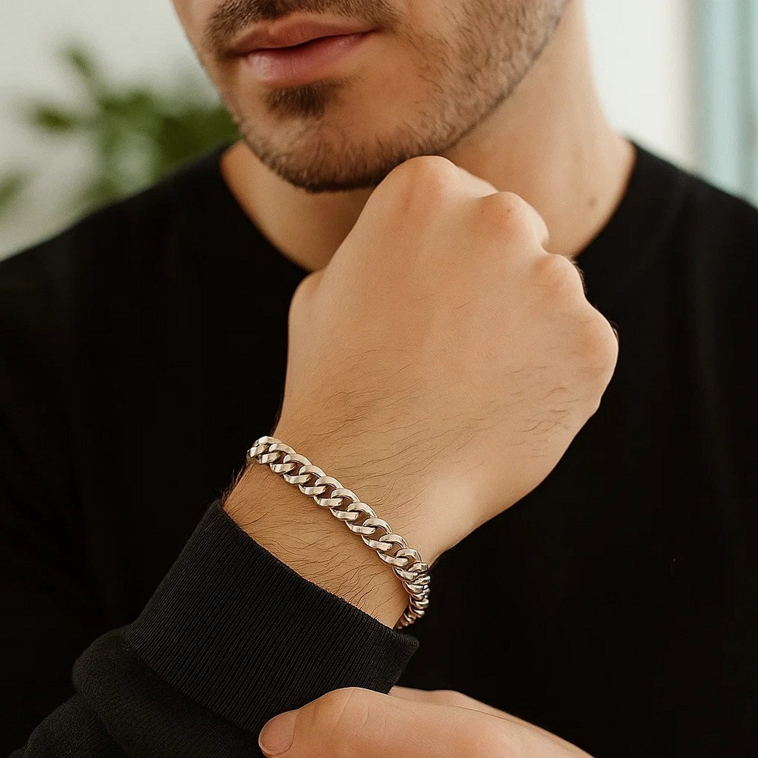 14k white gold classic Miami Cuban bracelet, 5.00 mm width, featuring a solid, timeless design for luxury elegance.