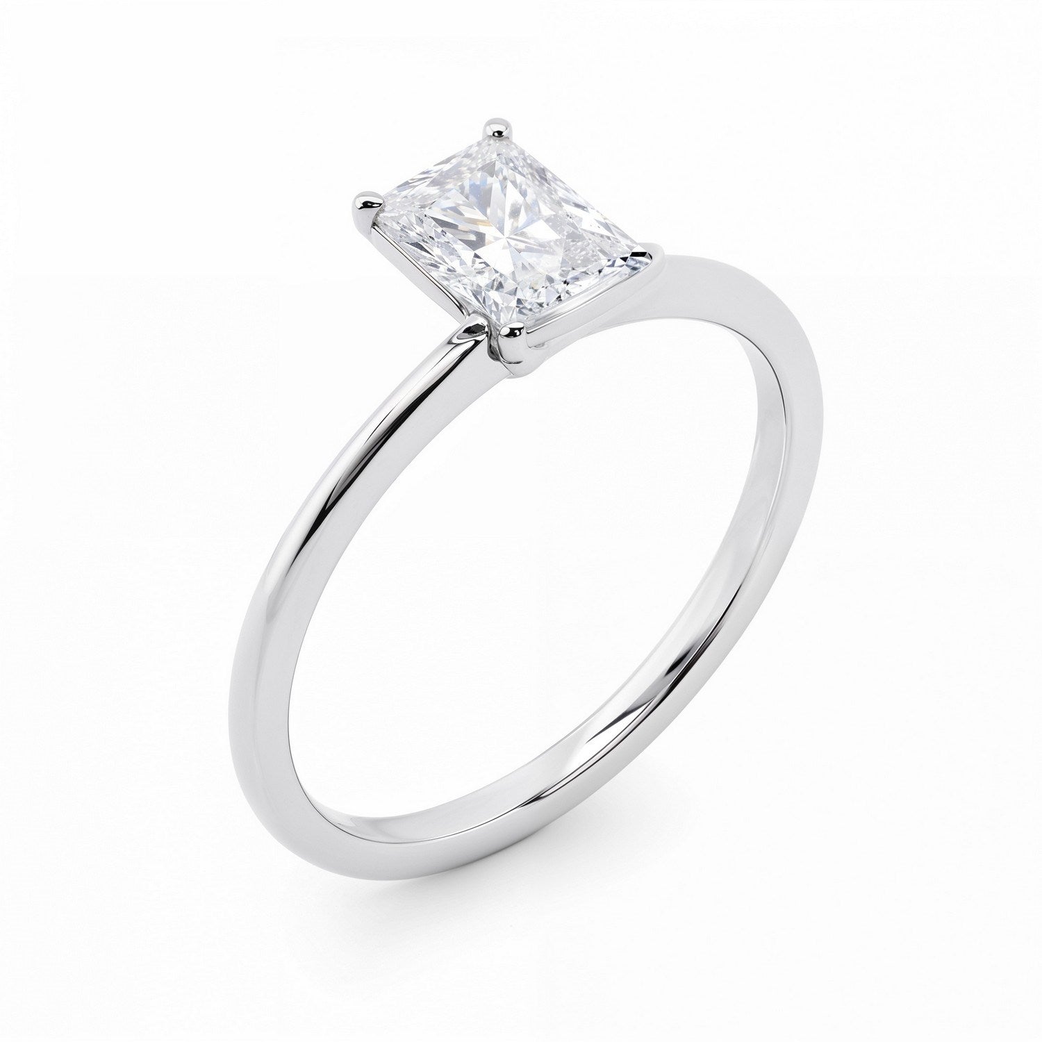 1 1/2 carat radiant lab-grown diamond solitaire ring in 10K white gold, showcasing modern elegance and timeless beauty.