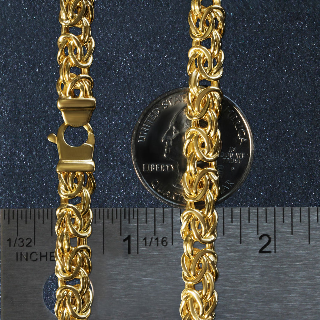 14k yellow gold Byzantine design chain bracelet featuring elegant links, perfect for sophisticated style.