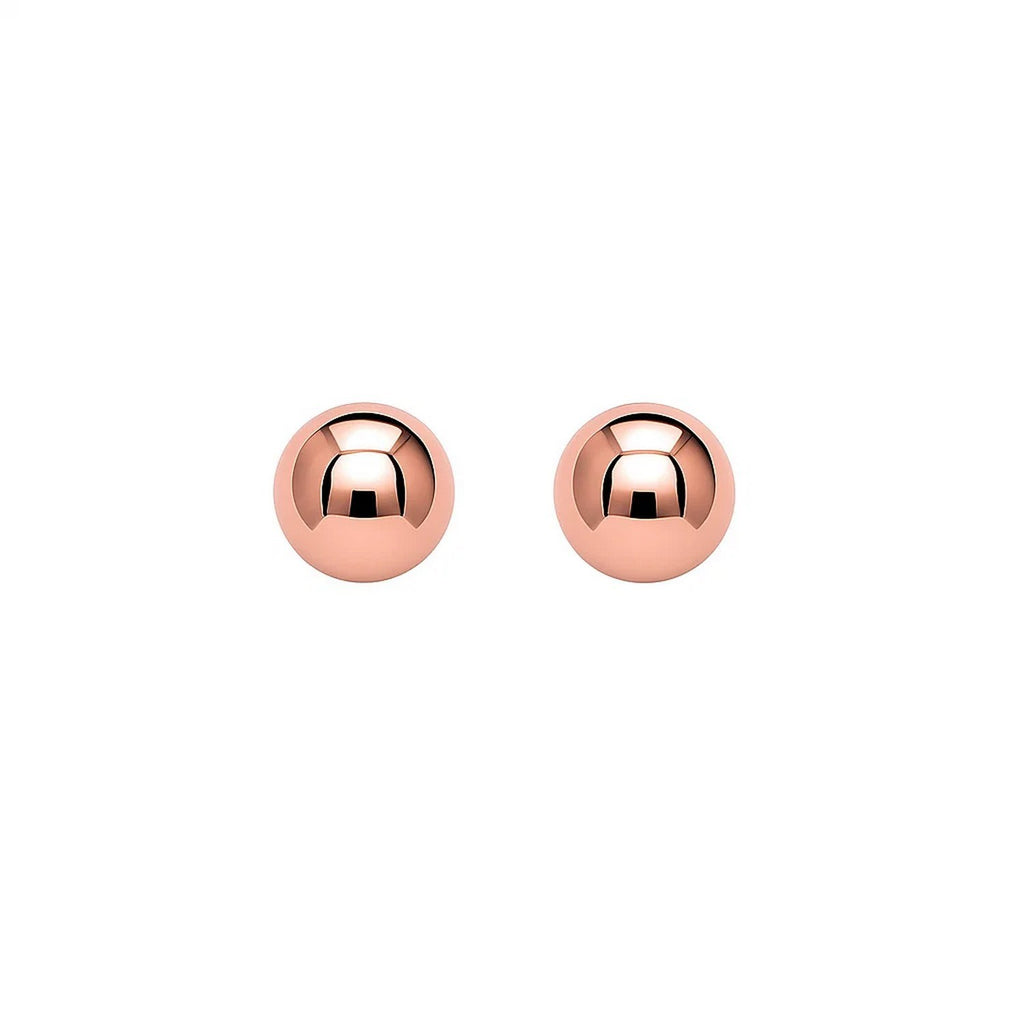 14k rose gold polished ball style stud earrings, exuding elegance with a timeless design for sophisticated wear.