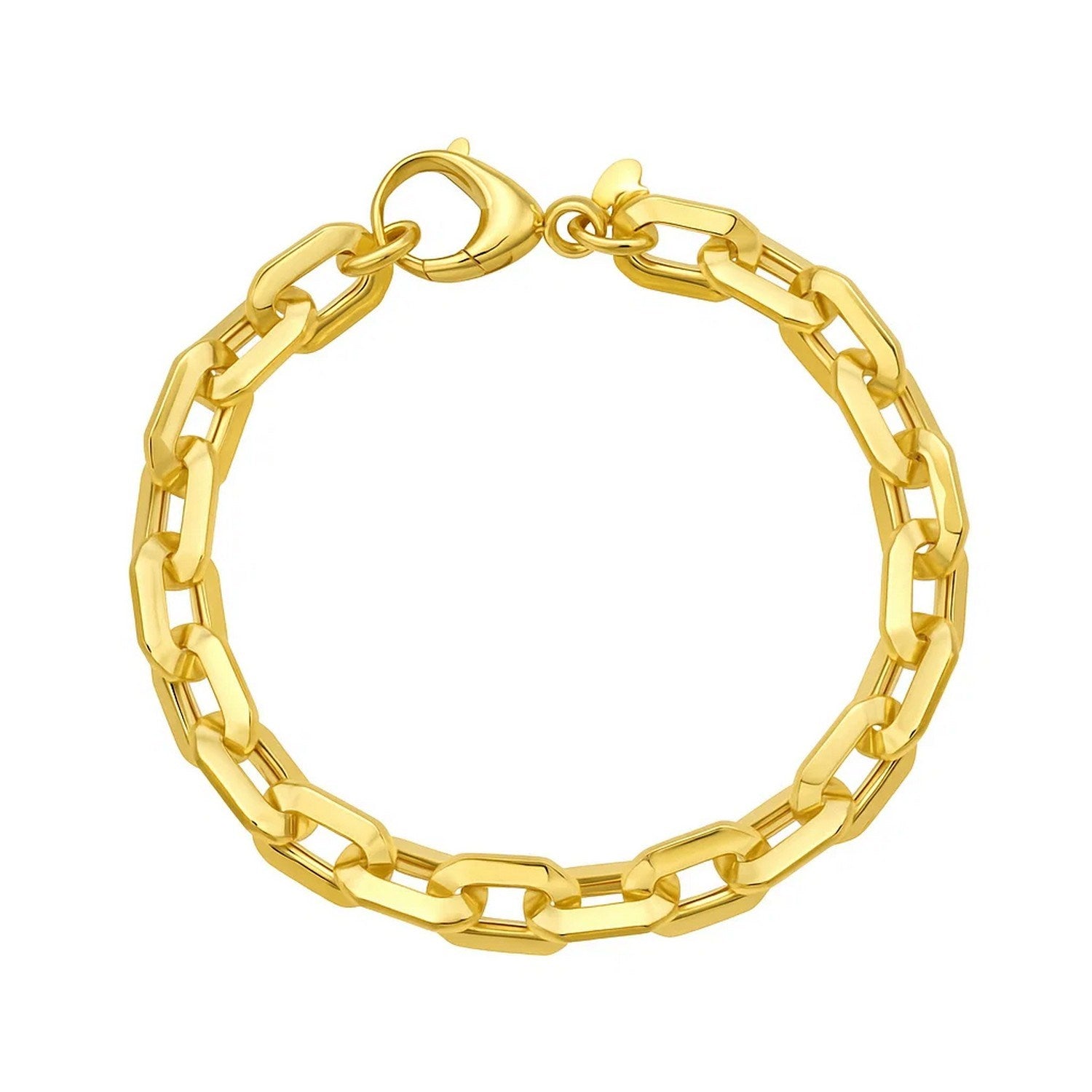 14k yellow gold faceted octagonal link chain bracelet, modern design with elegant shine, perfect for luxury styling.