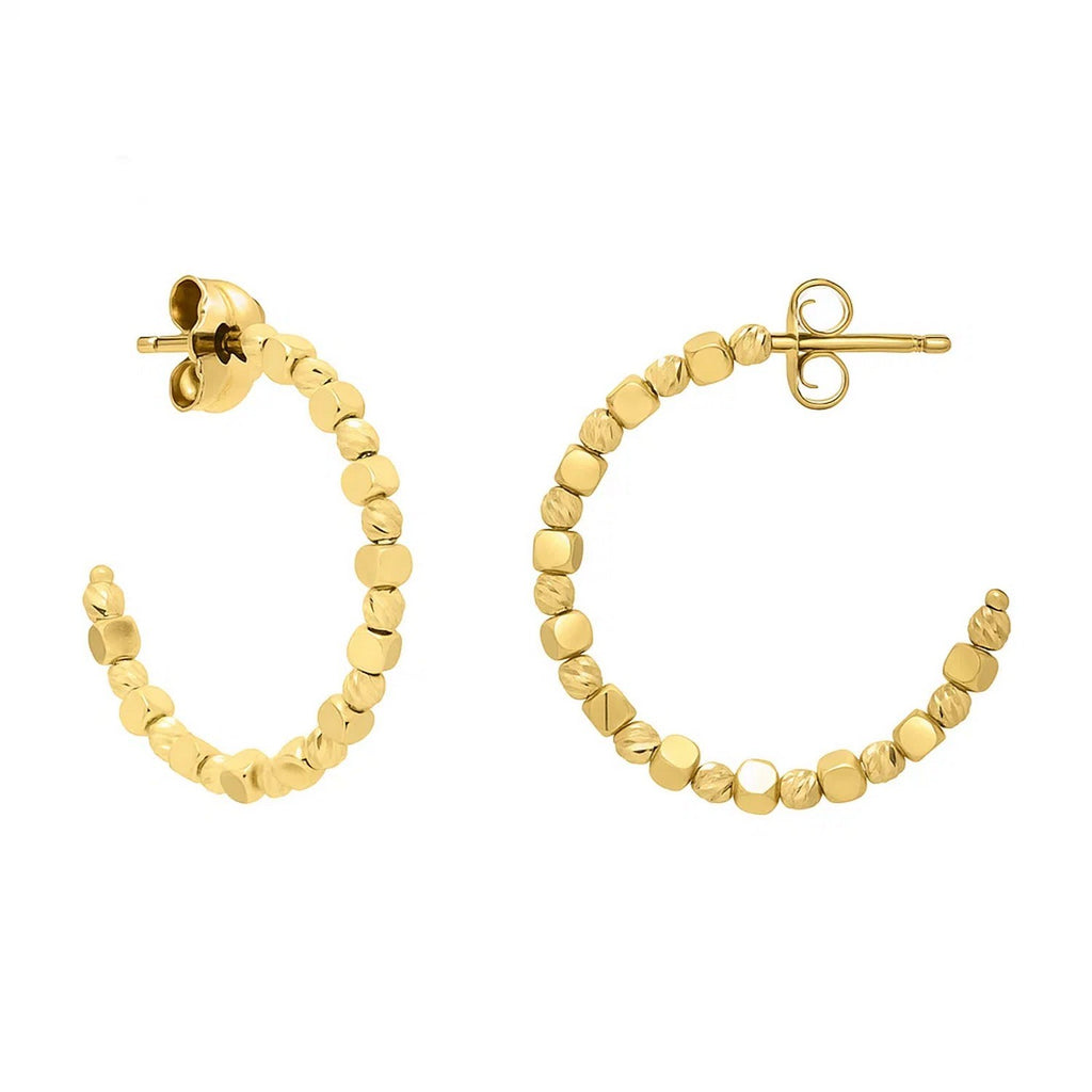 14k yellow gold diamond pebble C hoop earrings, elegantly designed for a luxurious touch to any outfit.