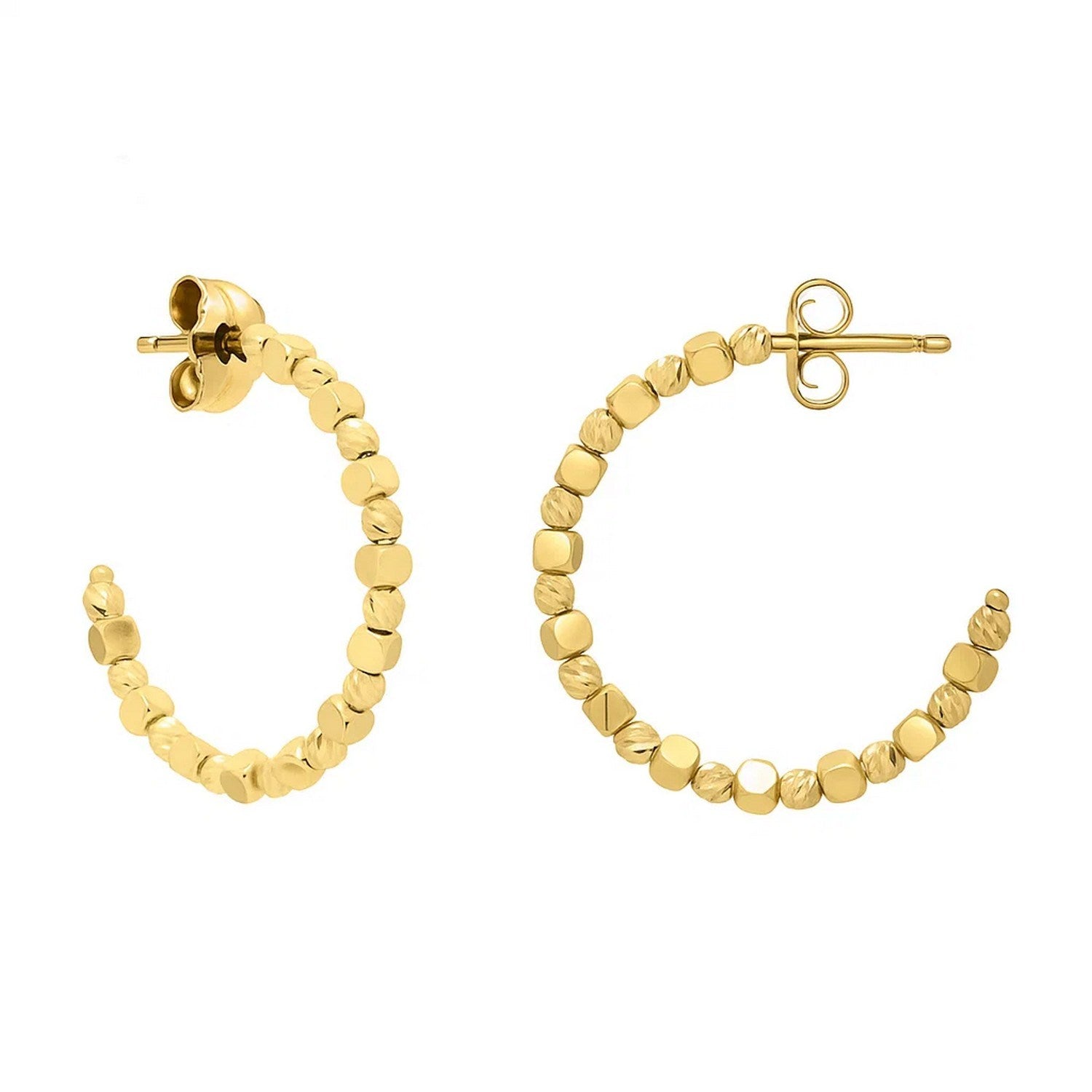 14k yellow gold diamond pebble C hoop earrings, elegantly designed for a luxurious touch to any outfit.