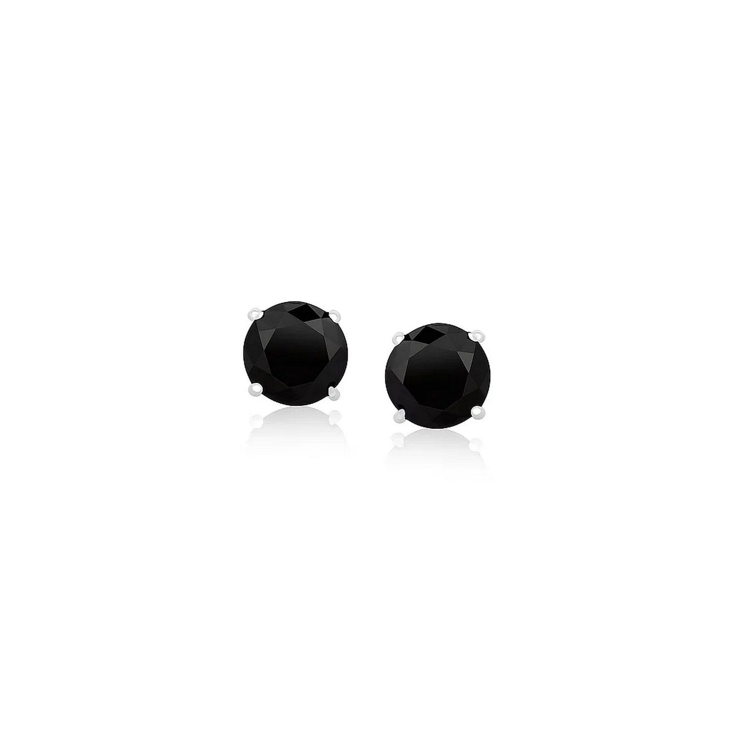 14k white gold classic stud earrings featuring faceted black cubic zirconia for a timeless elegance.