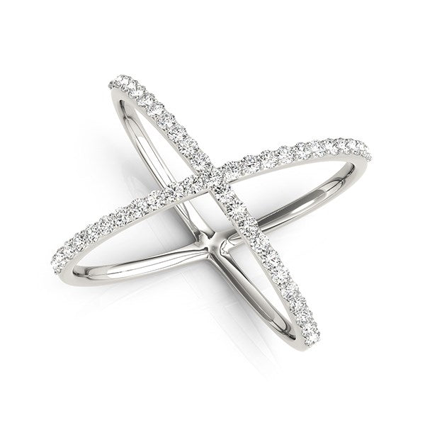 14k white gold X style thin ring adorned with sparkling diamonds, embodying modern luxury and elegance.