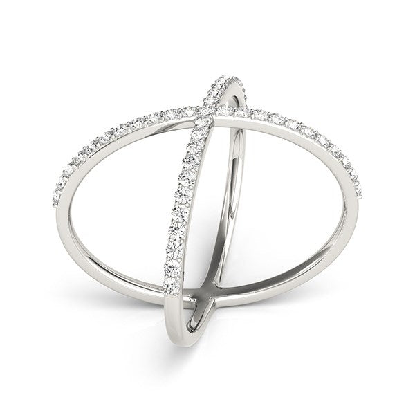 14k white gold X style thin ring adorned with sparkling diamonds, showcasing modern luxury and elegance.