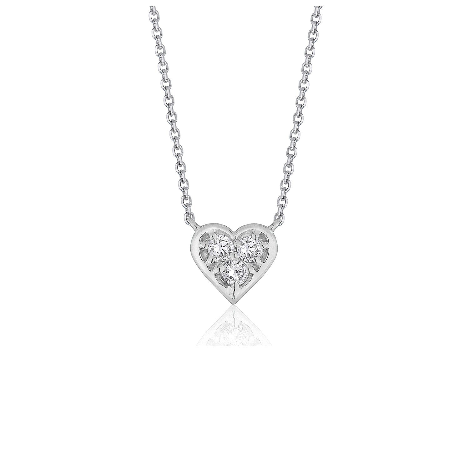 Diamond heart design pendant in 14k white gold with a delicate chain, embodying timeless elegance and luxury.
