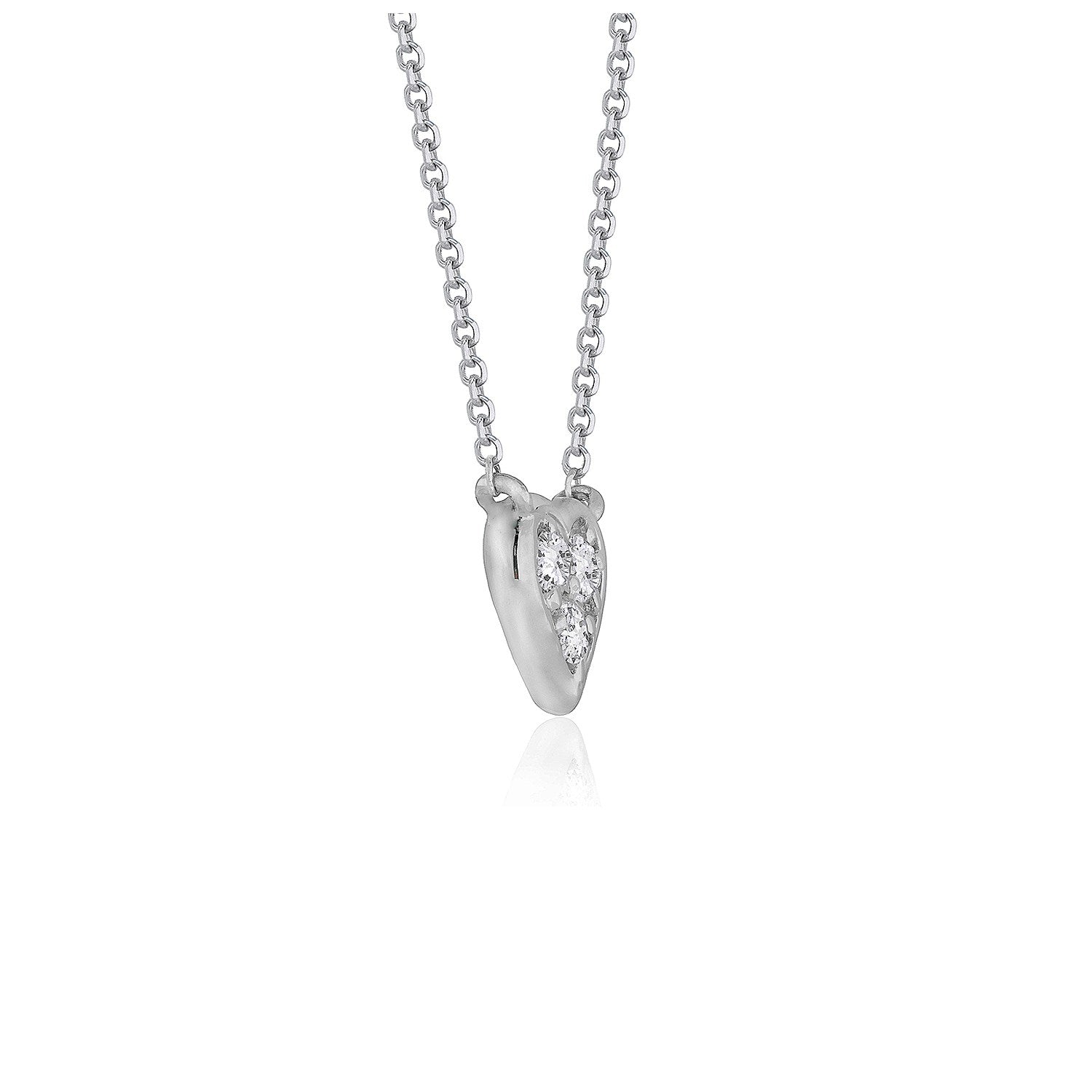 Diamond heart design pendant in 14k white gold with delicate chain, showcasing timeless elegance and classic style.