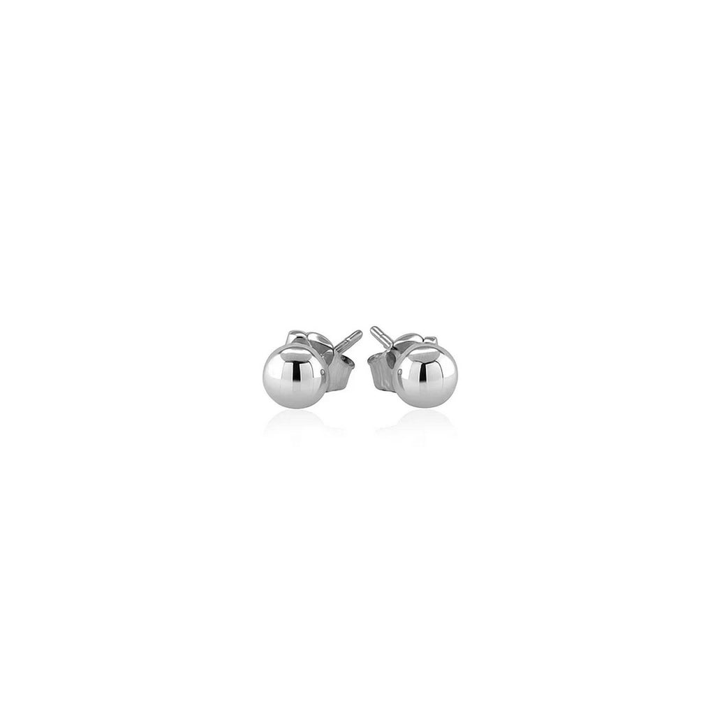 14k white gold polished round stud earrings with contemporary design, perfect for elegant everyday wear.